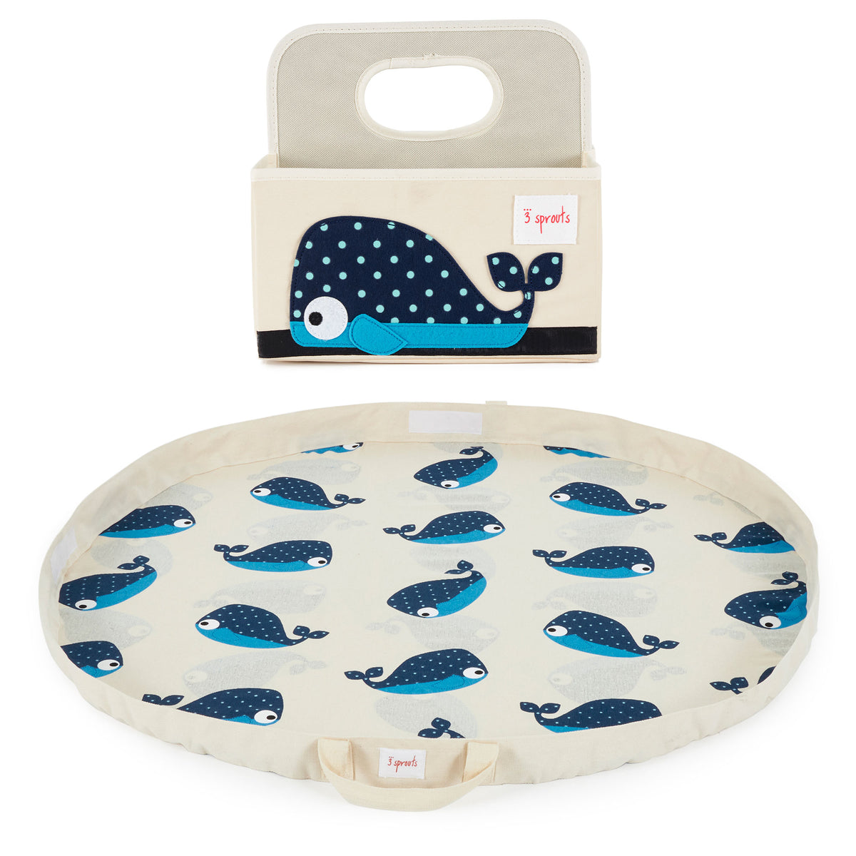 3 Sprouts Diaper Caddy & Convertible Toy Storage Bag/Play Mat, Blue Whale Design