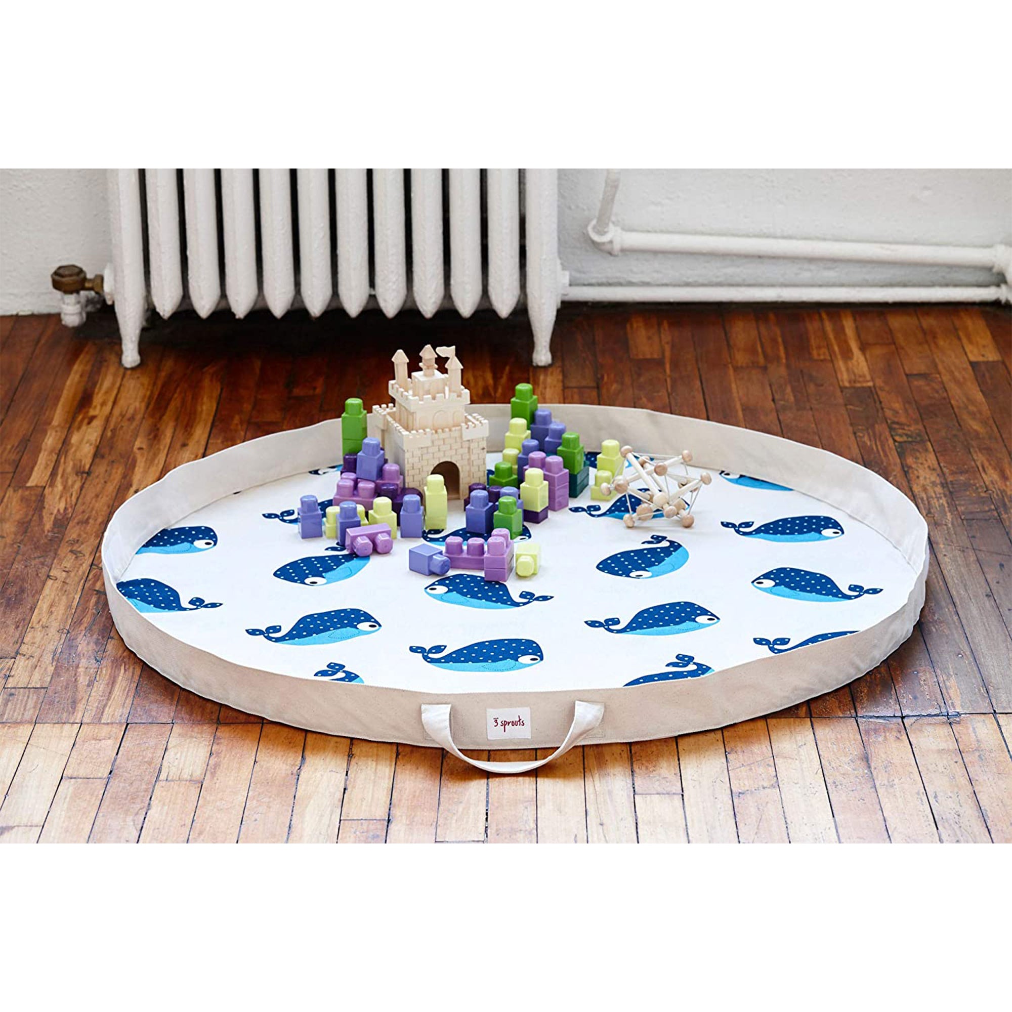 3 Sprouts Diaper Caddy & Convertible Toy Storage Bag/Play Mat, Blue Whale Design