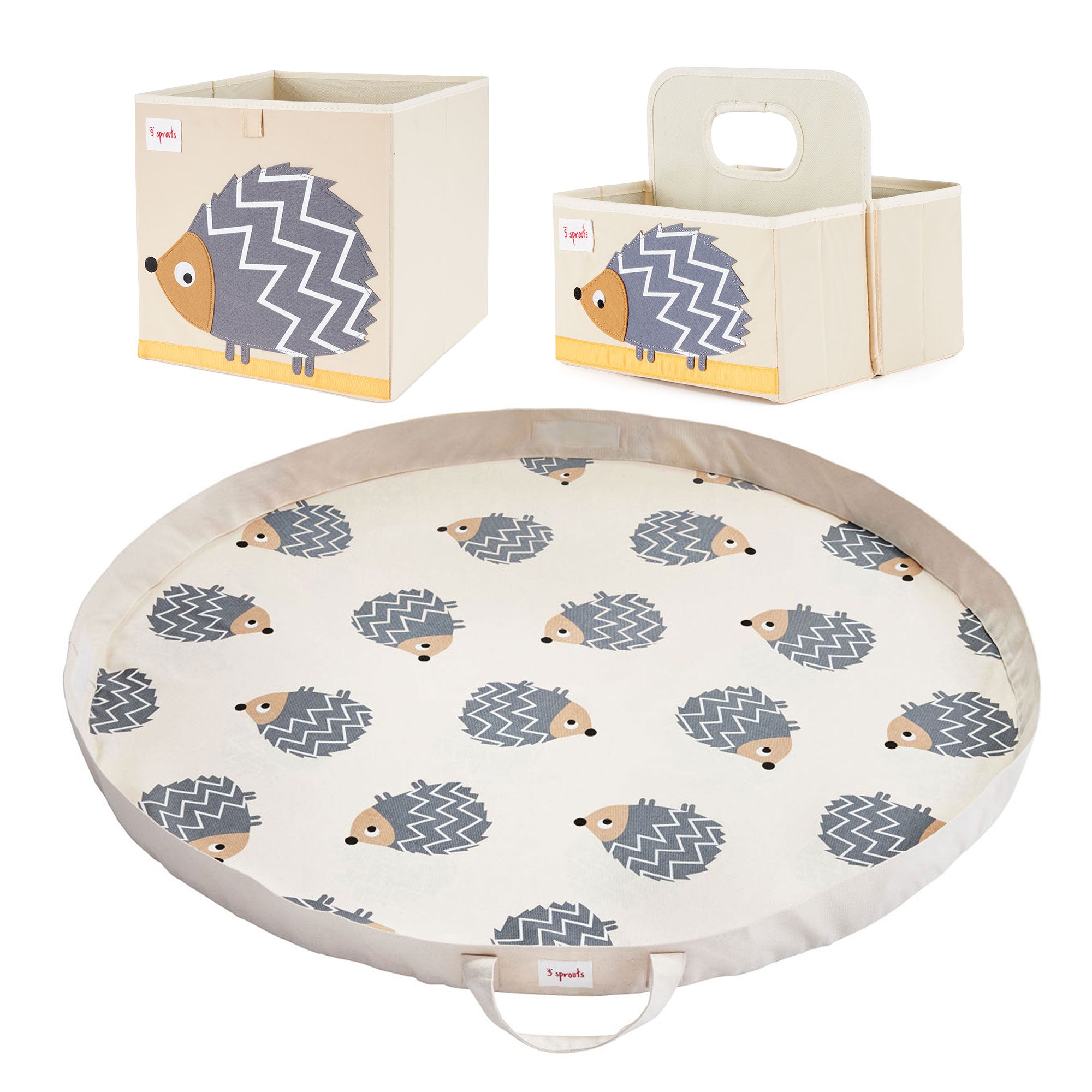 3 Sprouts Storage Toy Bin, Diaper Caddy, & Toy Storage Bag/Play Mat, Hedgehog