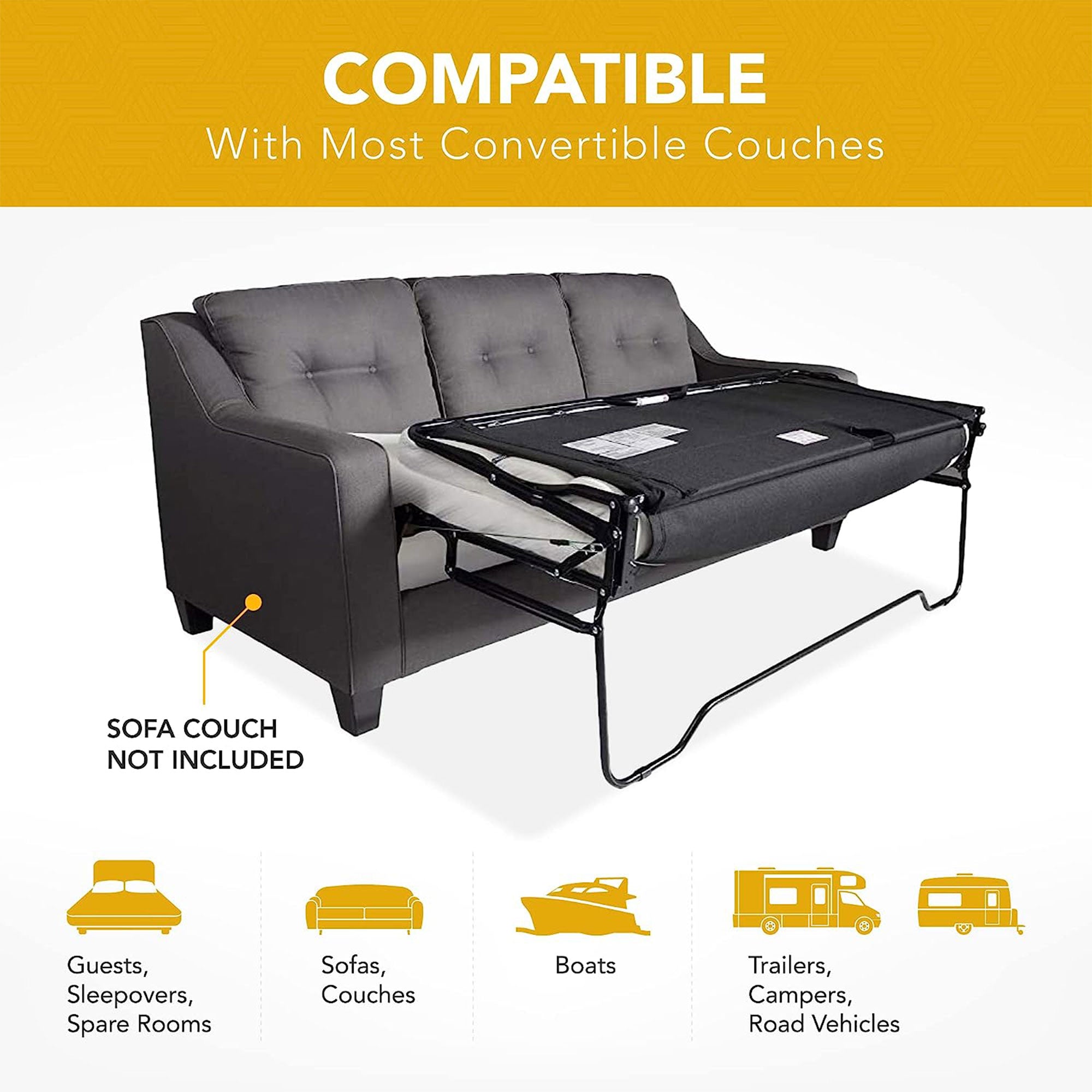 Dynasty Mattress 4" CoolBreeze Memory Foam Queen Mattress for Convertible Sofa, Sofa Not Included - VMInnovations