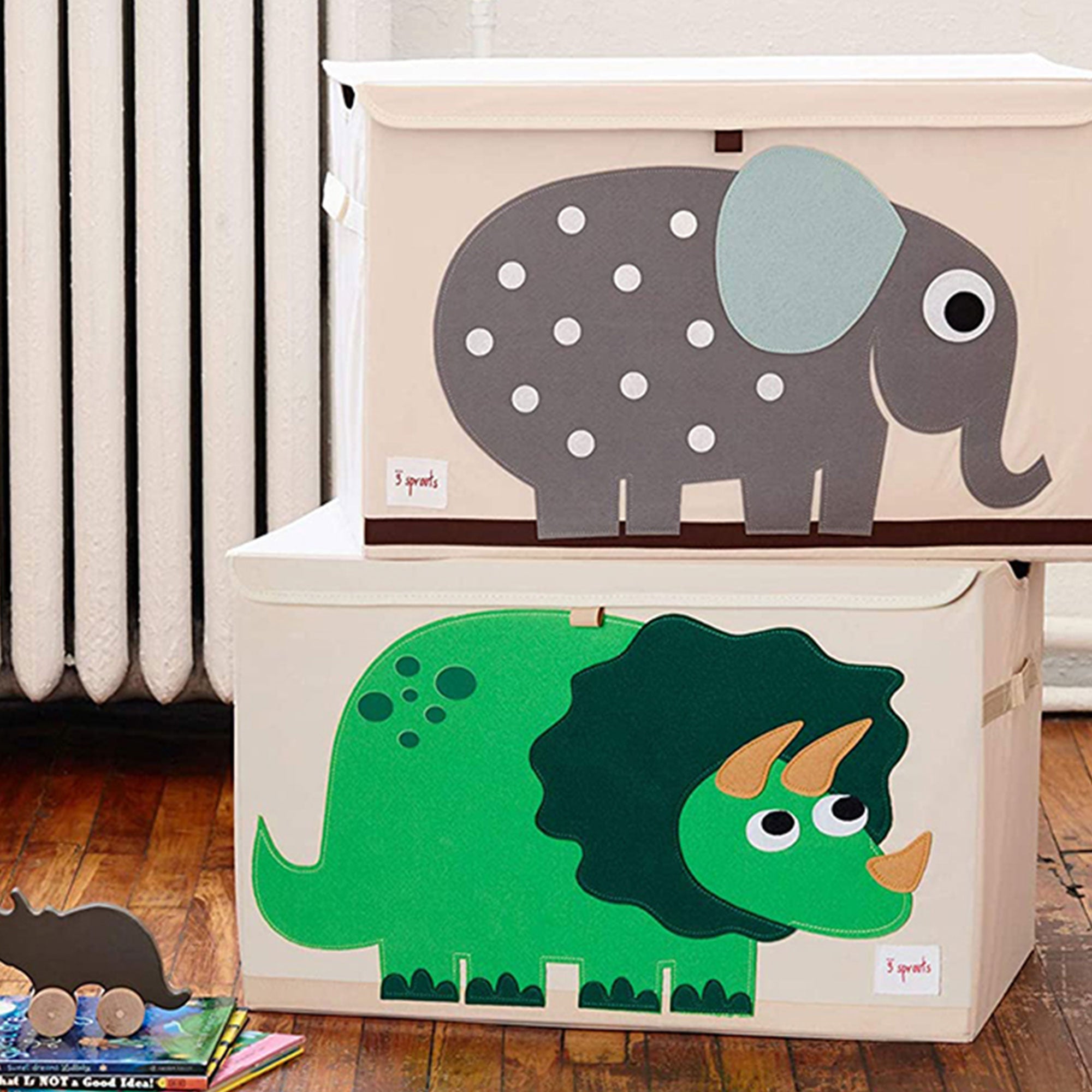3 Sprouts Toy Chest Storage Bin and Storage Bin Basket, Green Dinosaur Print