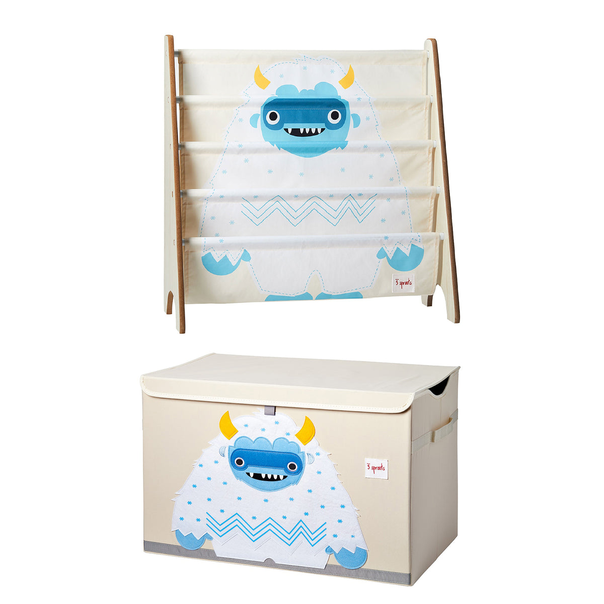 3 Sprouts Collapsible Kids Toy Chest Storage Bin & Bookshelf Rack, Yeti Print - VMInnovations