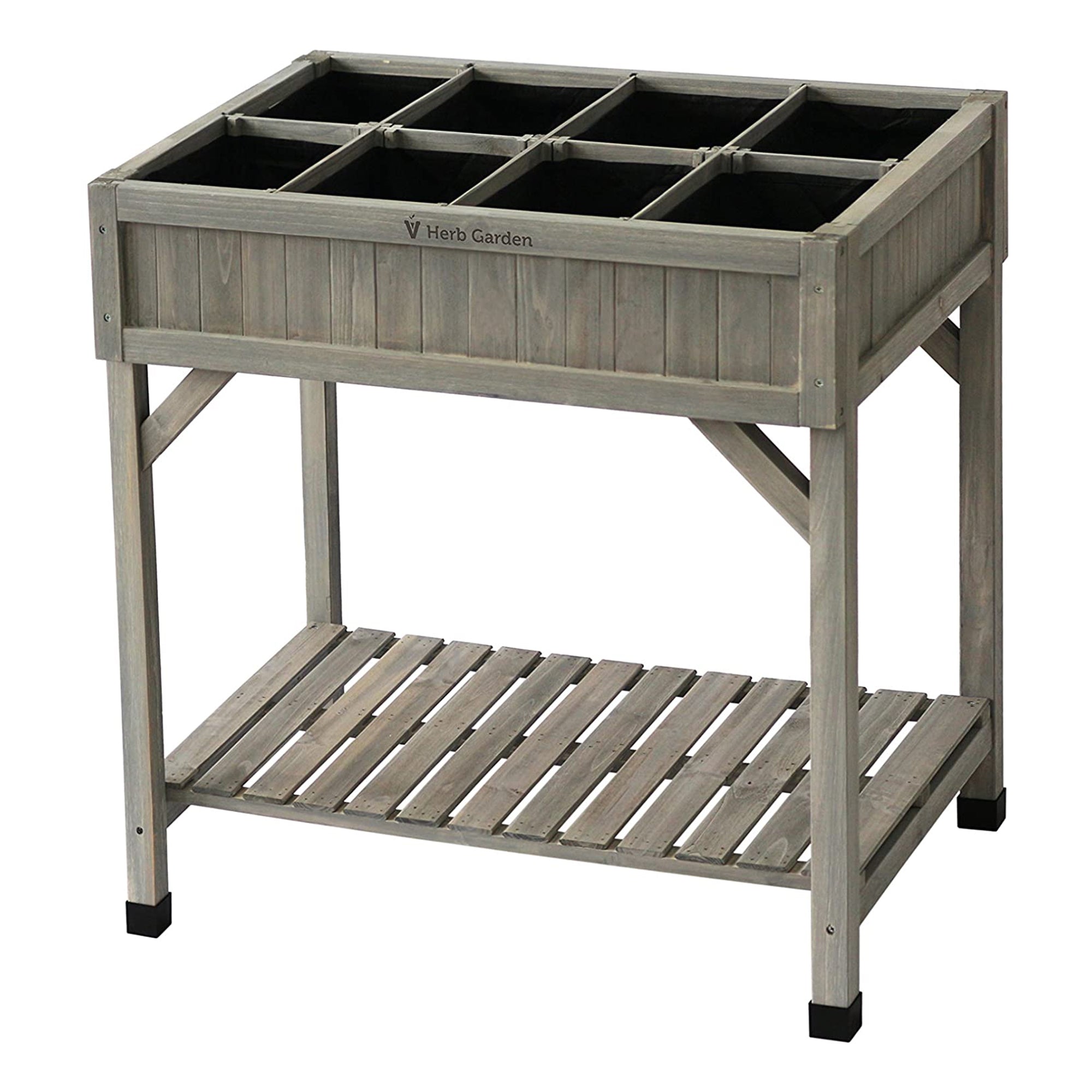 Custom Wooden Raised Herb Garden Bed Planter with Herb Liners, Grey (Open Box) - VMInnovations