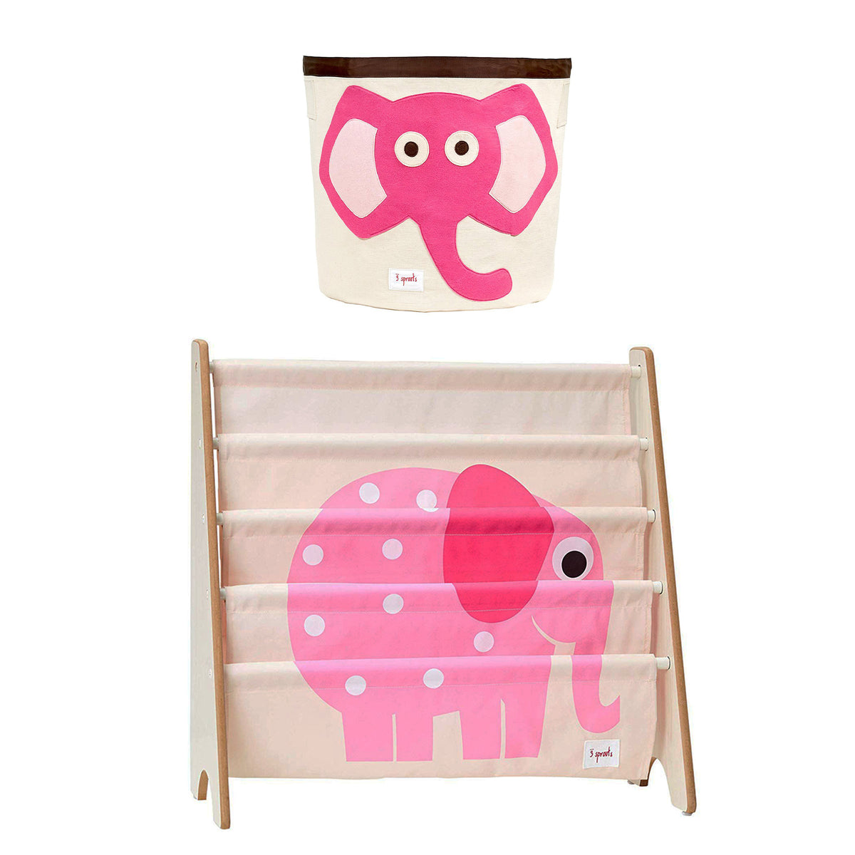 3 Sprouts Canvas Storage Bin and Bookcase Shelf Organizer Rack, Elephant Print - VMInnovations