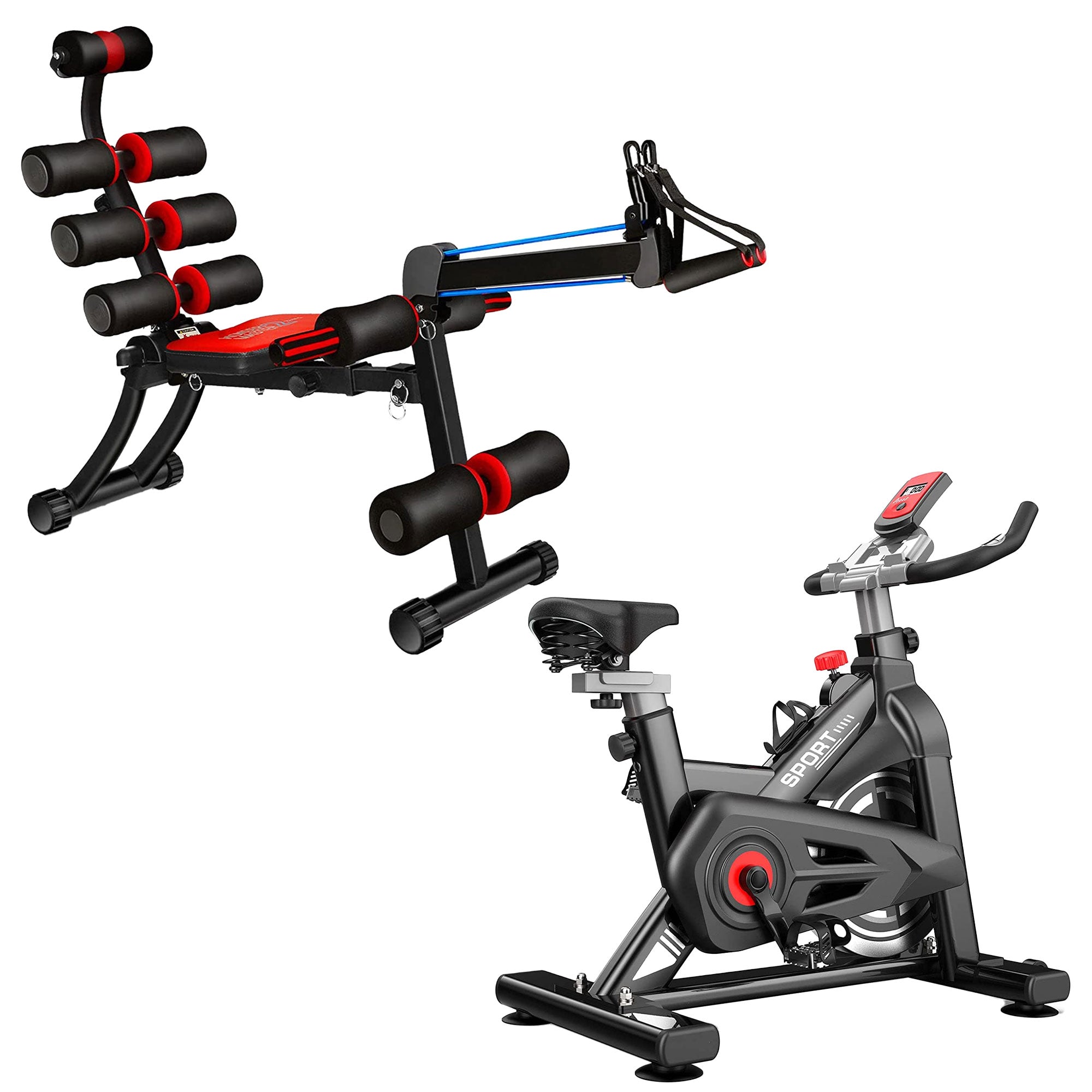MBB Stationary Cycling Exercise Bike and Wonder Master Abdominal Workout Chair - VMInnovations