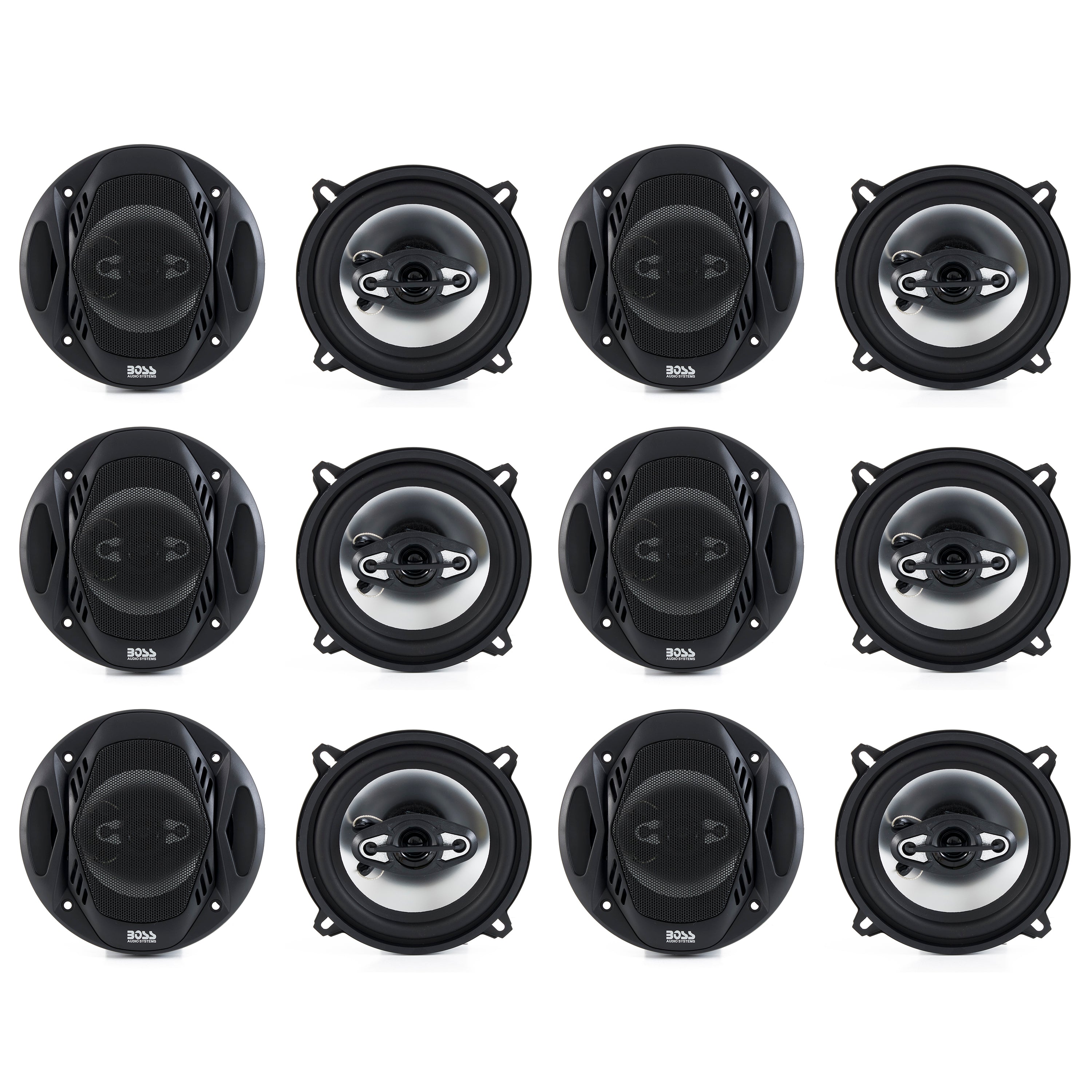 BOSS 5.25" 300W 4 Way Car Audio Coaxial Speakers Stereo Black 4 Ohm (6 Pack)