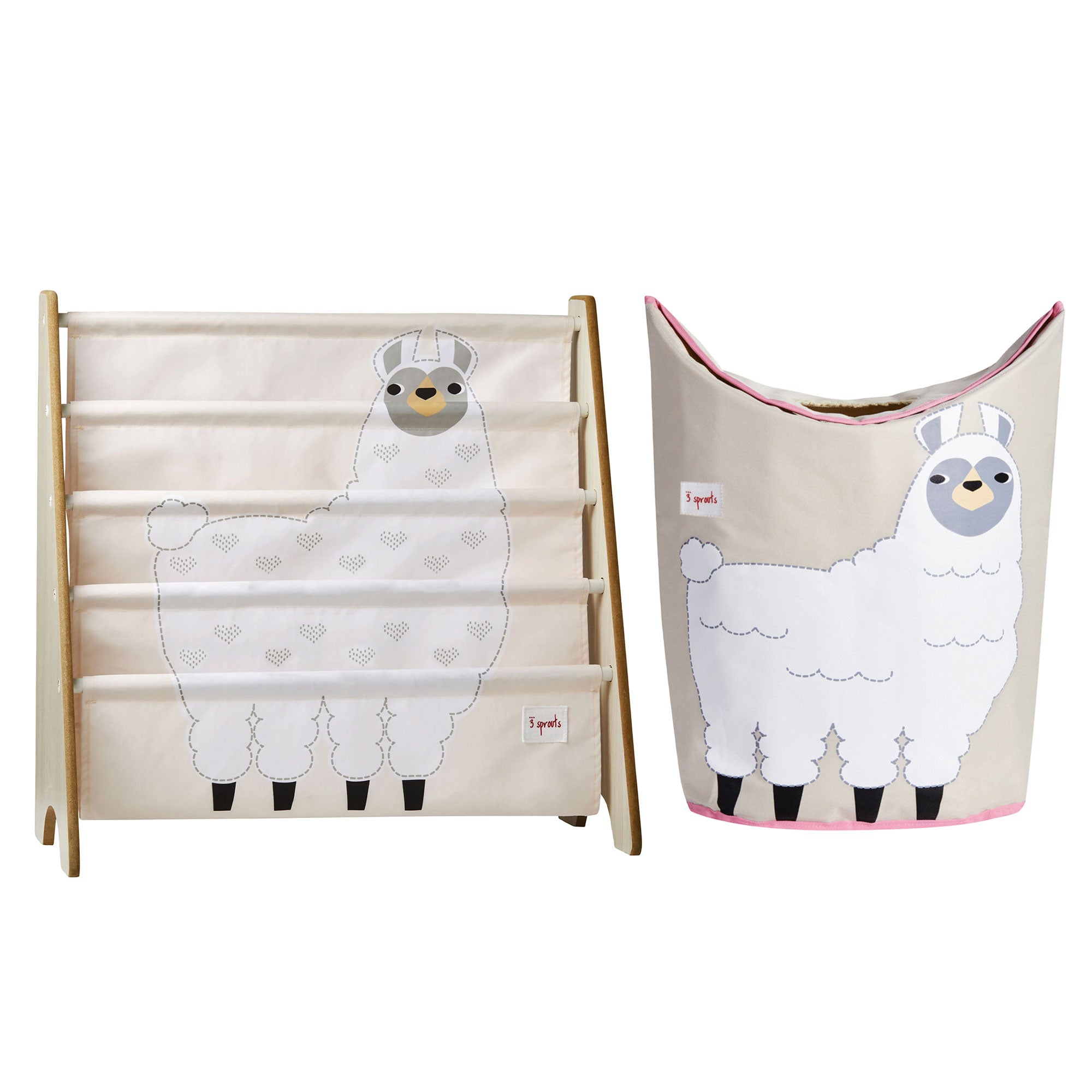 3 Sprouts Hamper Laundry Basket and Bookcase Shelf Organizer Rack, Llama Design - VMInnovations