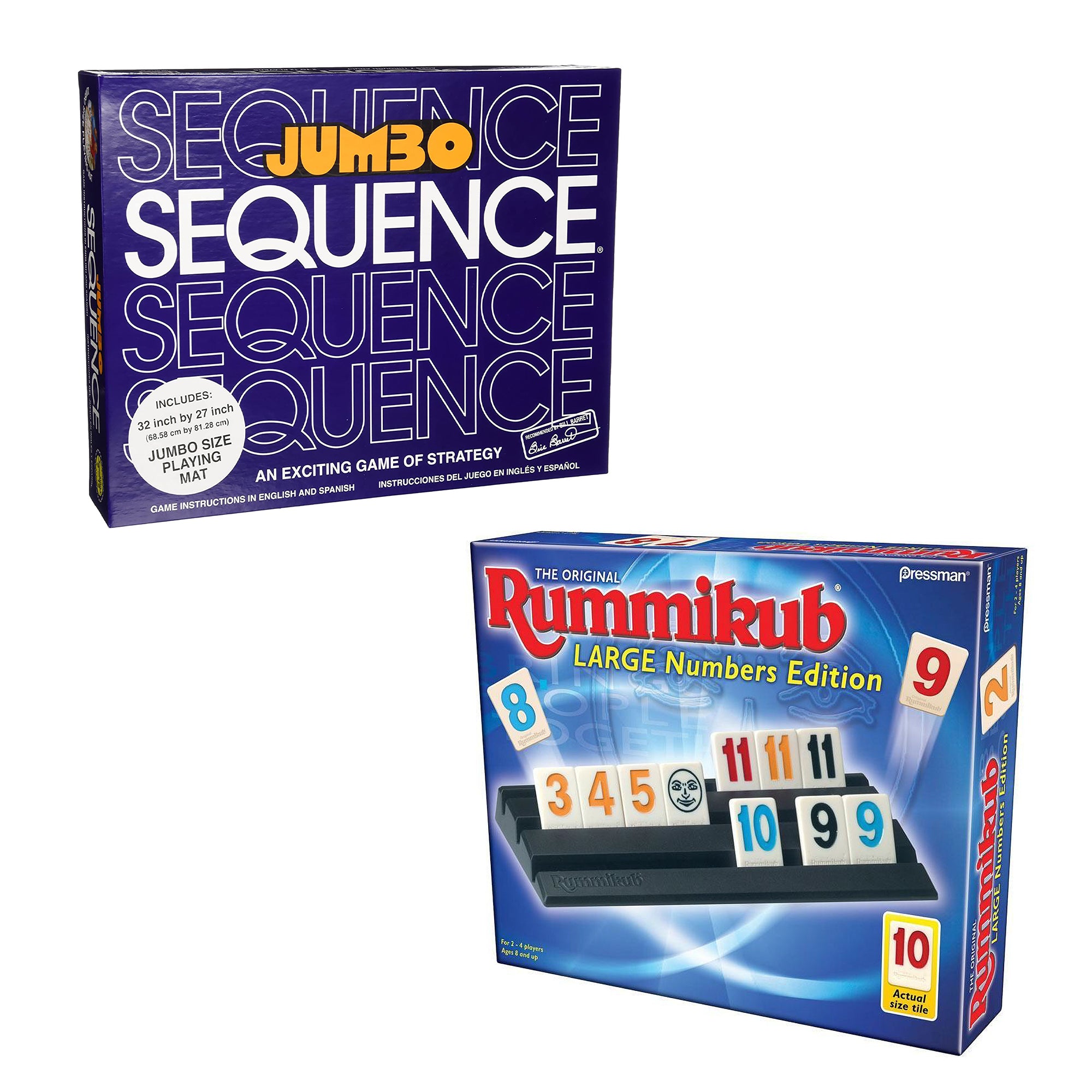JAX Sequence Jumbo Edition with Pressman Rummikub Large Numbers Edition, Blue