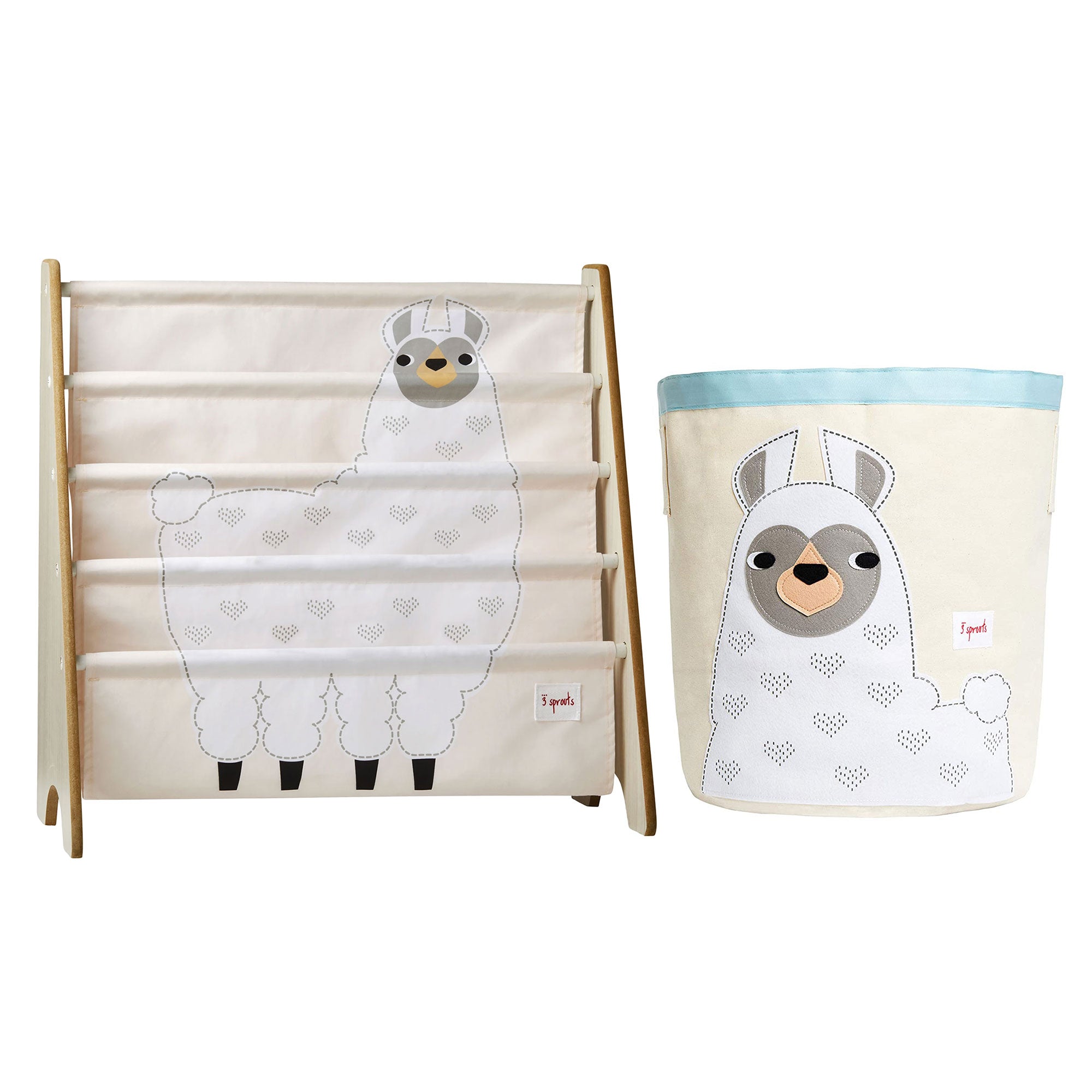 3 Sprouts Canvas Storage Bin and Room Bookcase Shelf Organizer Rack, Llama Print - VMInnovations