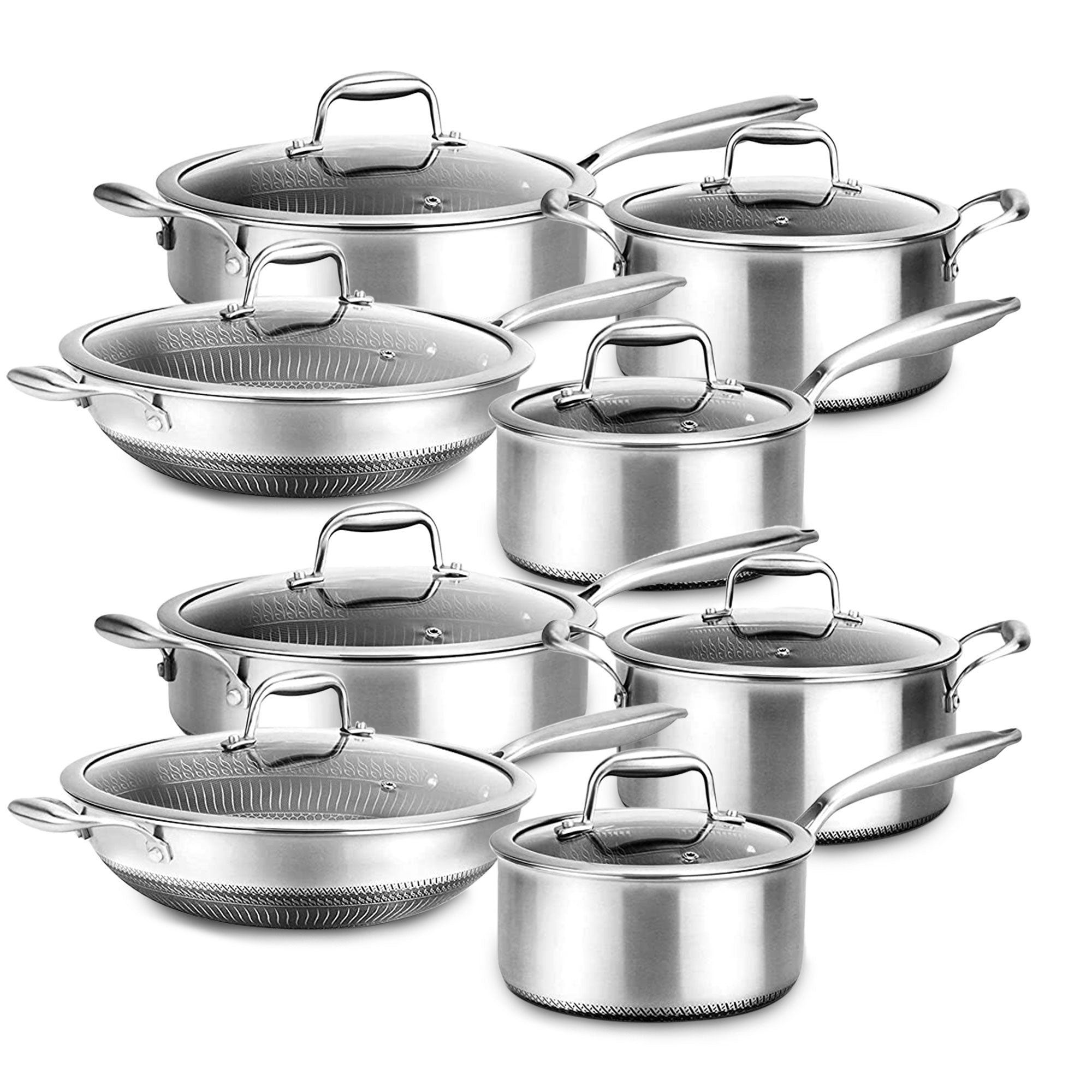 NutriChef 8pc Nonstick Stainless Steel Kitchen Cookware Pan Set w/Lids (2 Pack) - VMInnovations