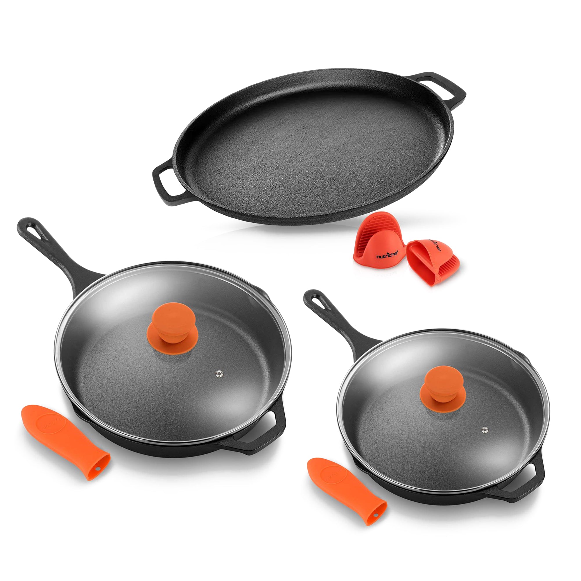 NutriChef 14 Inch Round Pizza Pan with 10 Inch and 12 Inch Nonstick Frying Pans