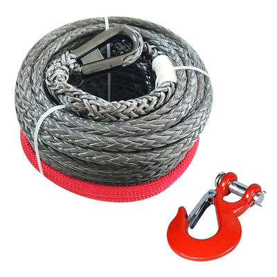 RUGCEL 85 Foot Long Synthetic Winch Cable with Hook and Protective Sleeve, Red