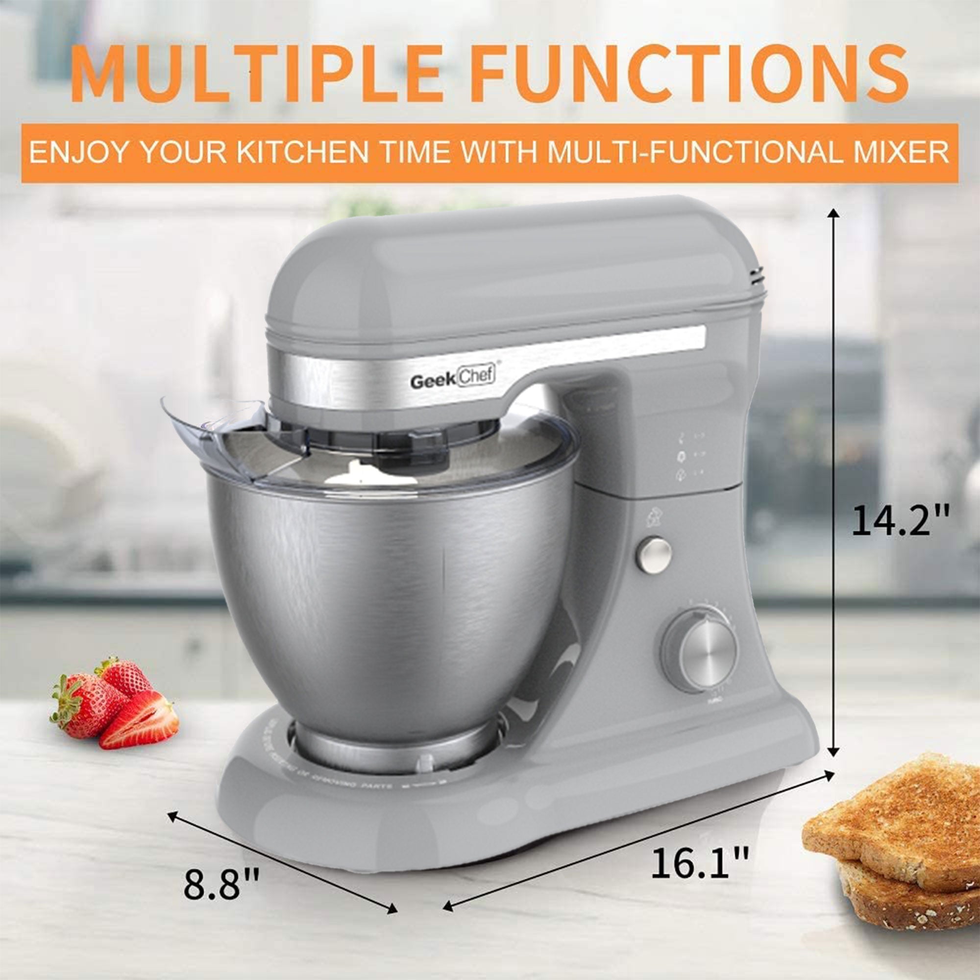 4.8 Qt Stainless Steel Bowl 12 Speed Baking Stand Mixer, Gray (Open Box) - VMInnovations