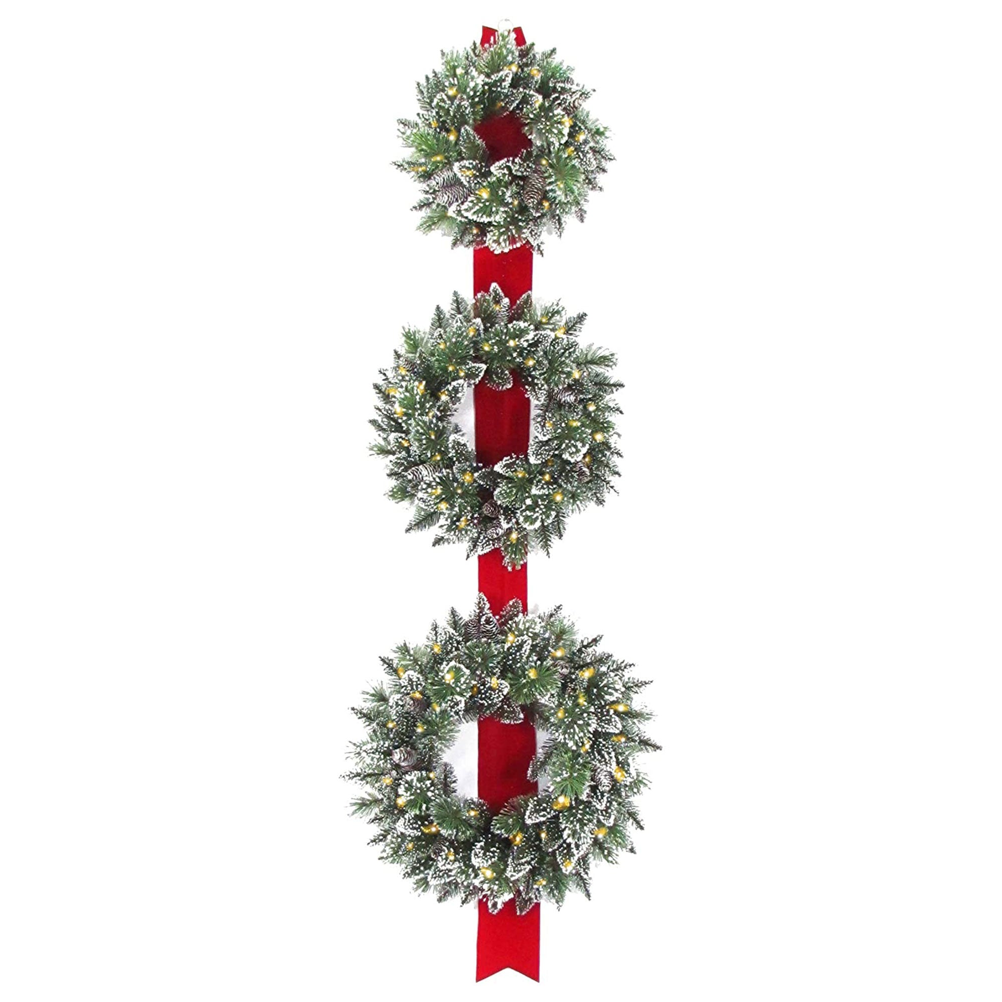 National Tree Company 3-Wreath Christmas Wall Decoration w/ Pre Lit White Lights
