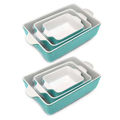 NutriChef Rectangular Ceramic Nonstick Kitchen Bakeware Pan Set, Aqua (2 Pack)