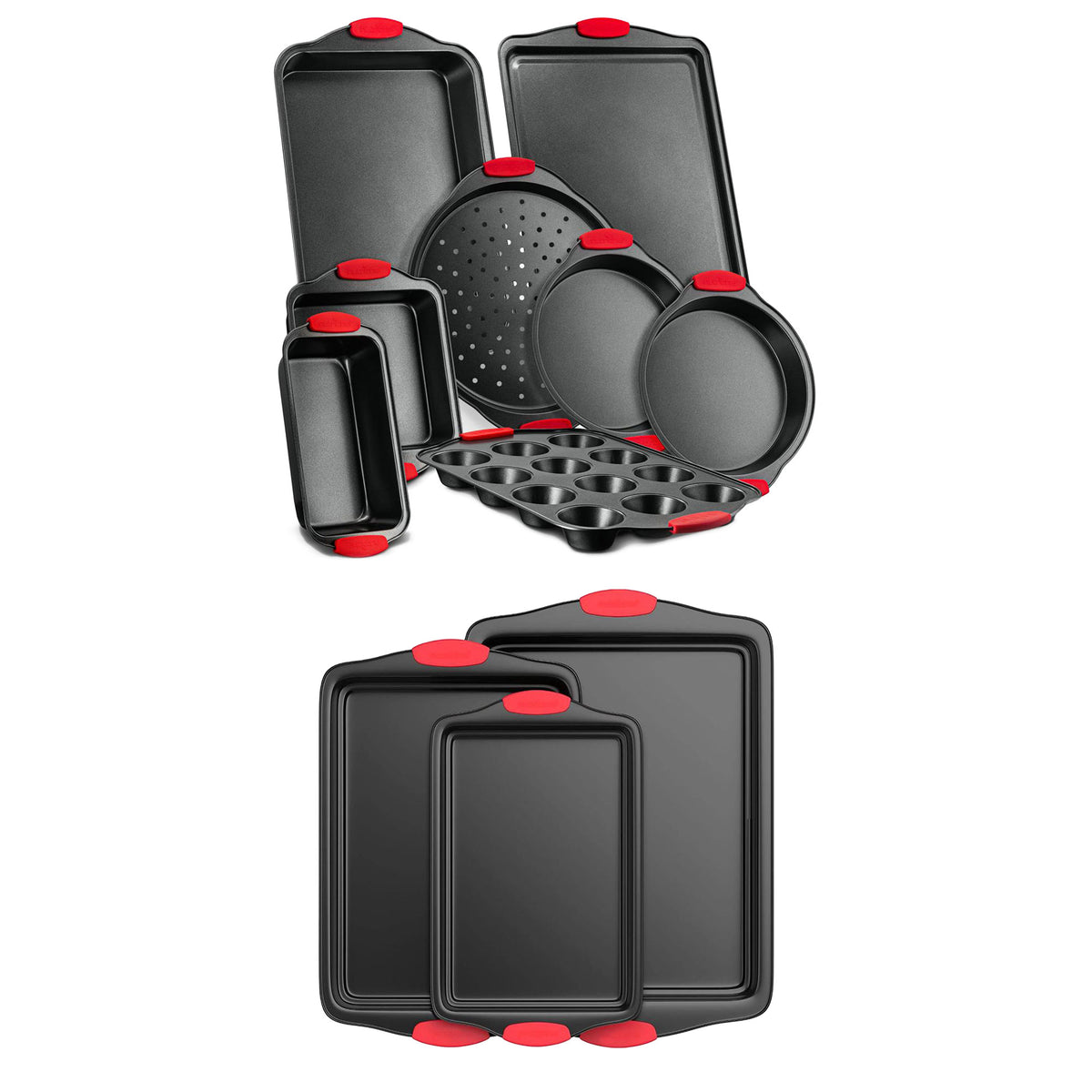 NutriChef Deluxe Oven Carbon Steel 3 Piece Bakeware Set with 8 Piece Pan Set