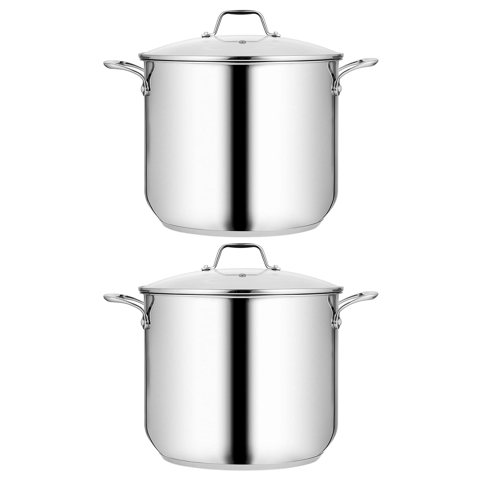 NutriChef 12 Quart Stainless Steel Soup Stock Pot with Handles & Lid (2 Pack)