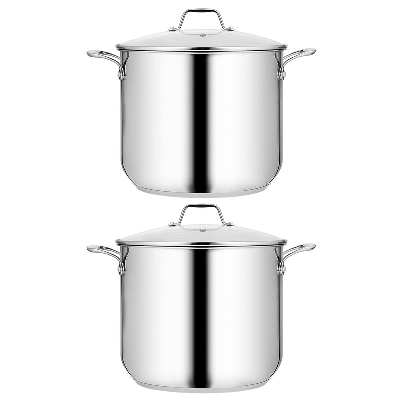 NutriChef 12 Quart Stainless Steel Soup Stock Pot with Handles & Lid (2 Pack)