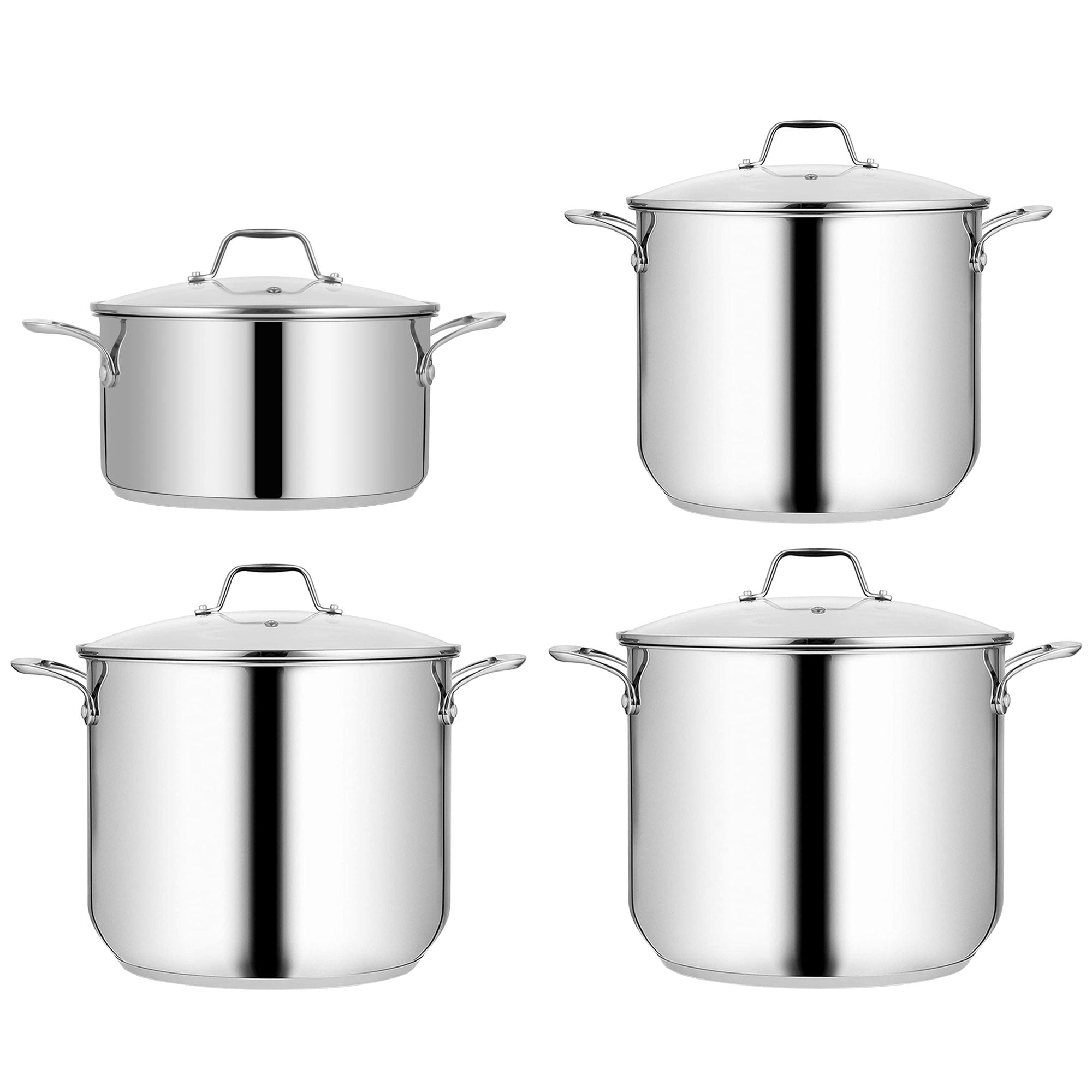 NutriChef 8qt, 12qt, 15qt, & 19qt Stainless Steel Stockpot with Handles and Lids