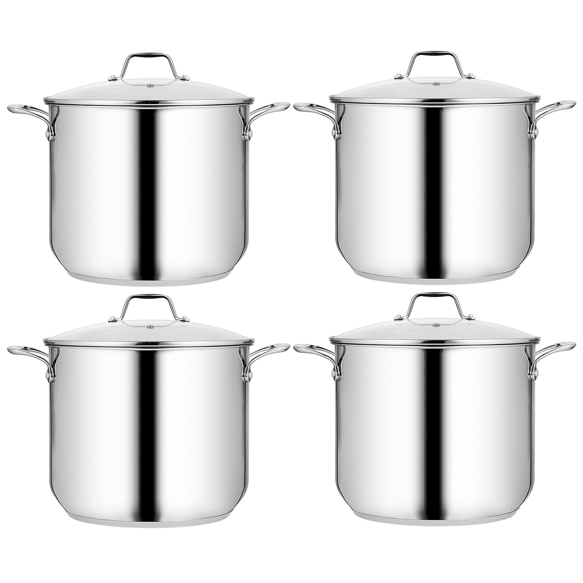 NutriChef Heavy Duty 19 Quart Stainless Steel Soup Stock Pot with Lid (4 Pack) - VMInnovations