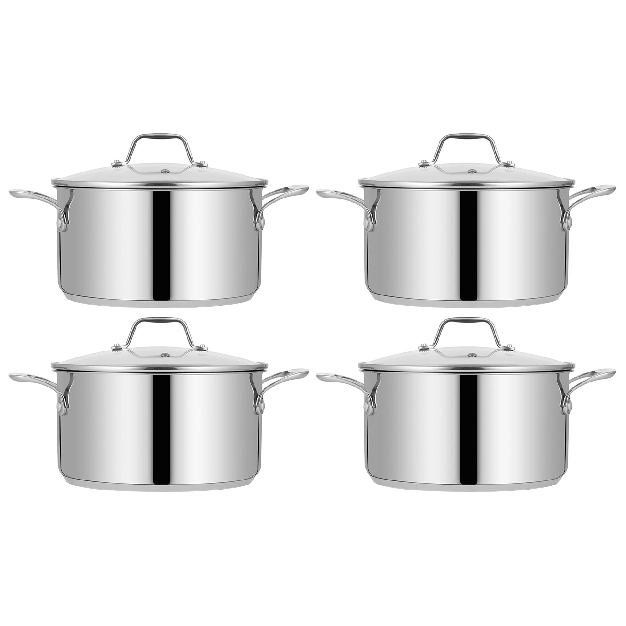 NutriChef Heavy Duty 8 Quart Stainless Steel Soup Stock Pot with Lid (4 Pack)