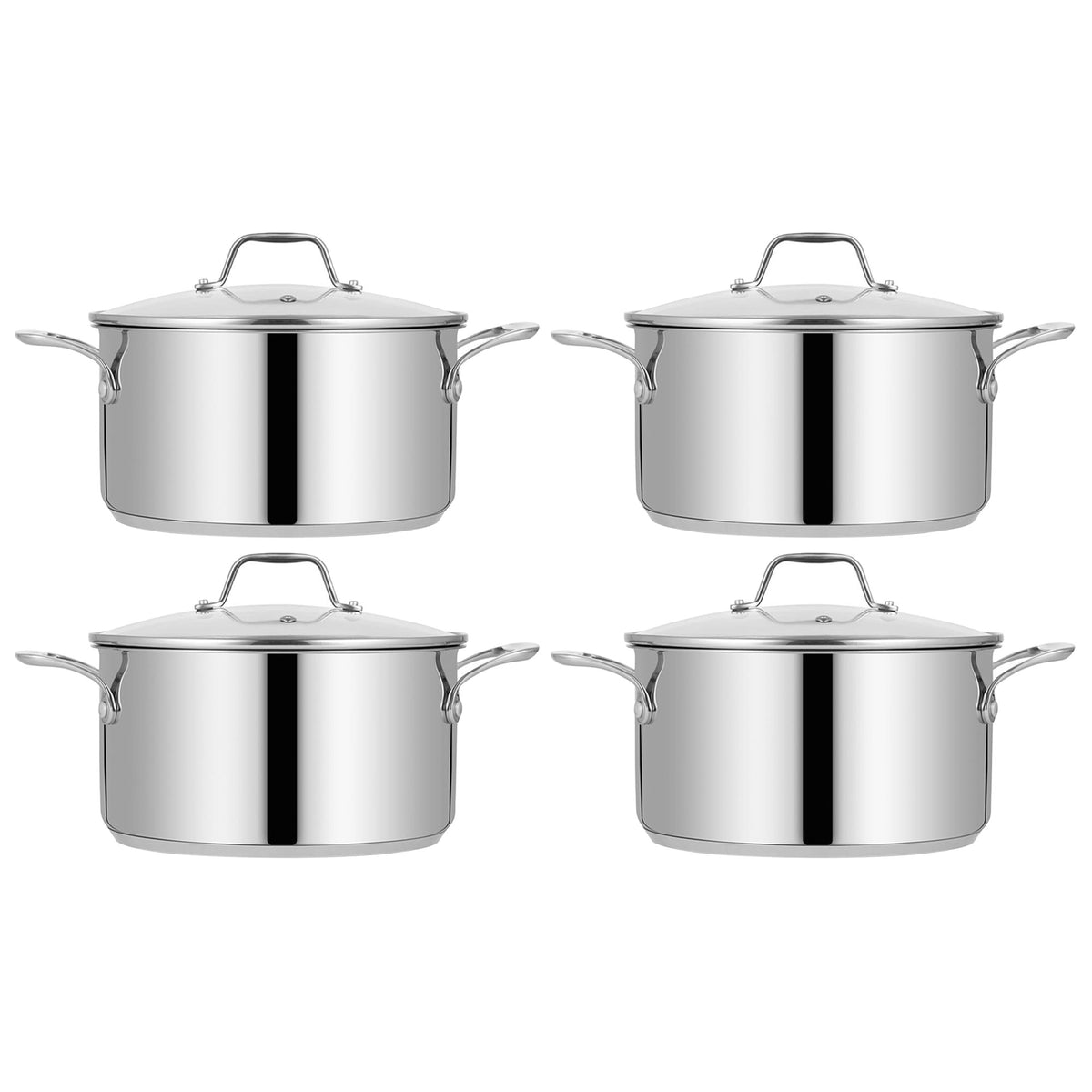NutriChef Heavy Duty 8 Quart Stainless Steel Soup Stock Pot with Lid (4 Pack)