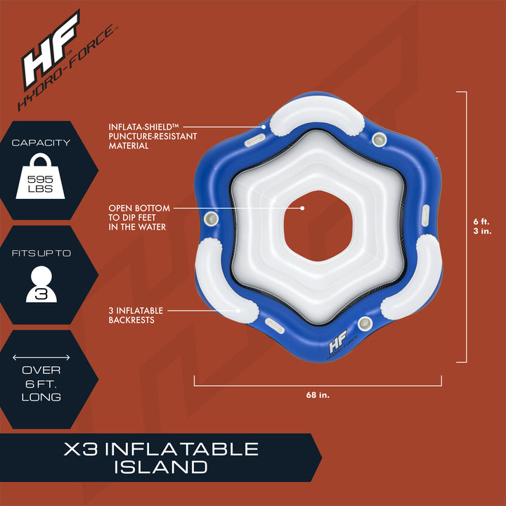 Bestway Hydro Force X3 Island 3 Person Inflatable Inner Tube, Blue and White - VMInnovations