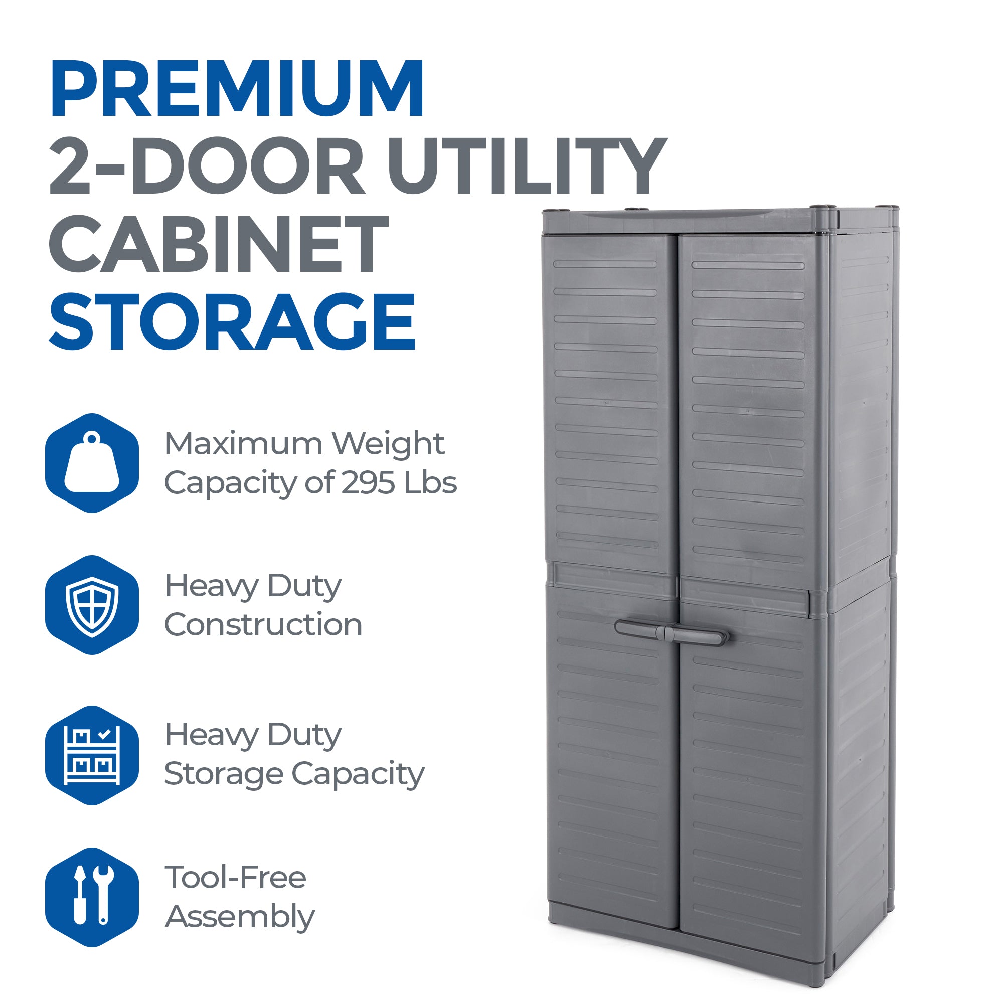 Gracious Living MaxIt Premium 2-Door Utility Cabinet w/ Adjustable Metal Shelves - VMInnovations
