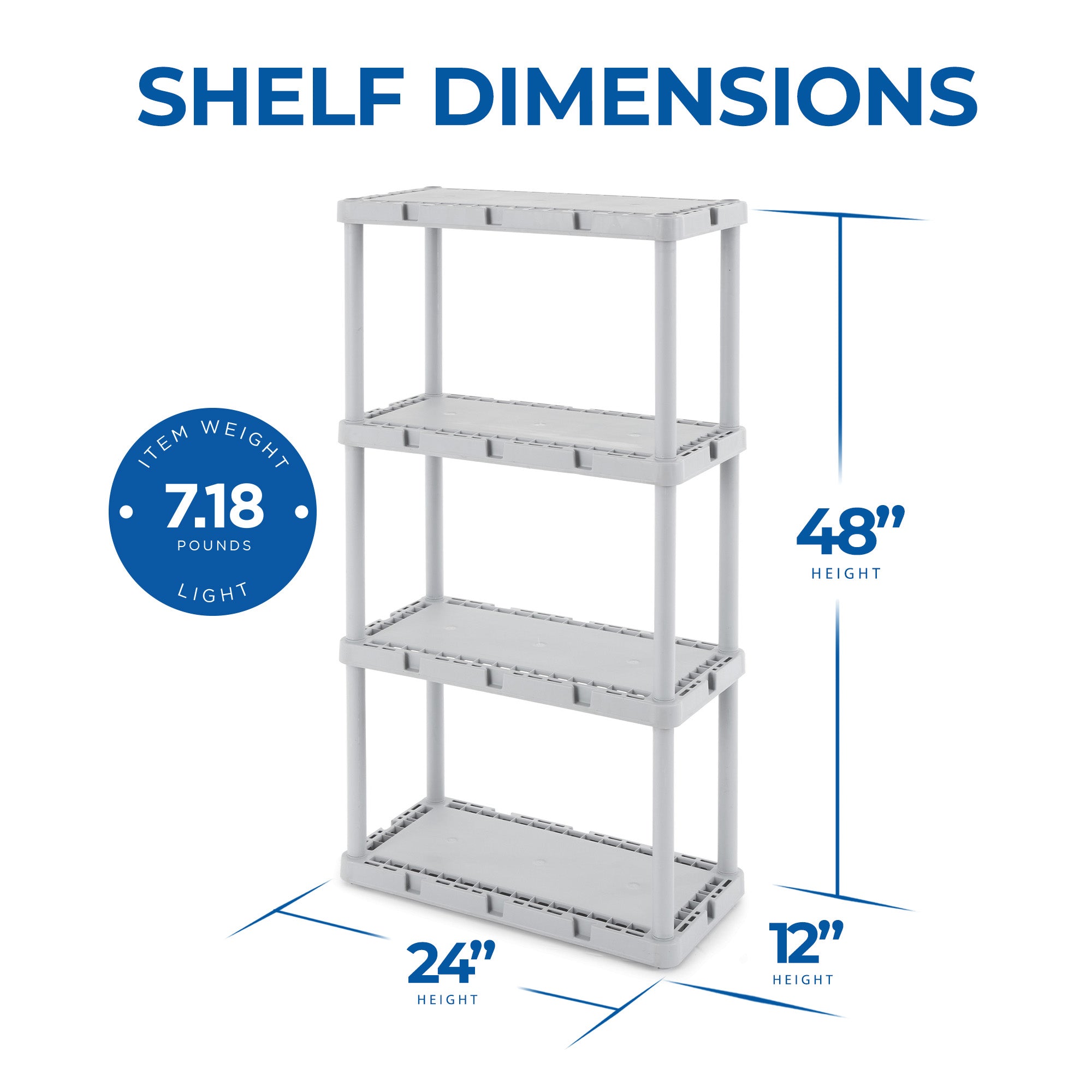Gracious Living 4 Shelf Knect-A-Shelf Fixed Height Solid Light Duty Storage,Grey - VMInnovations