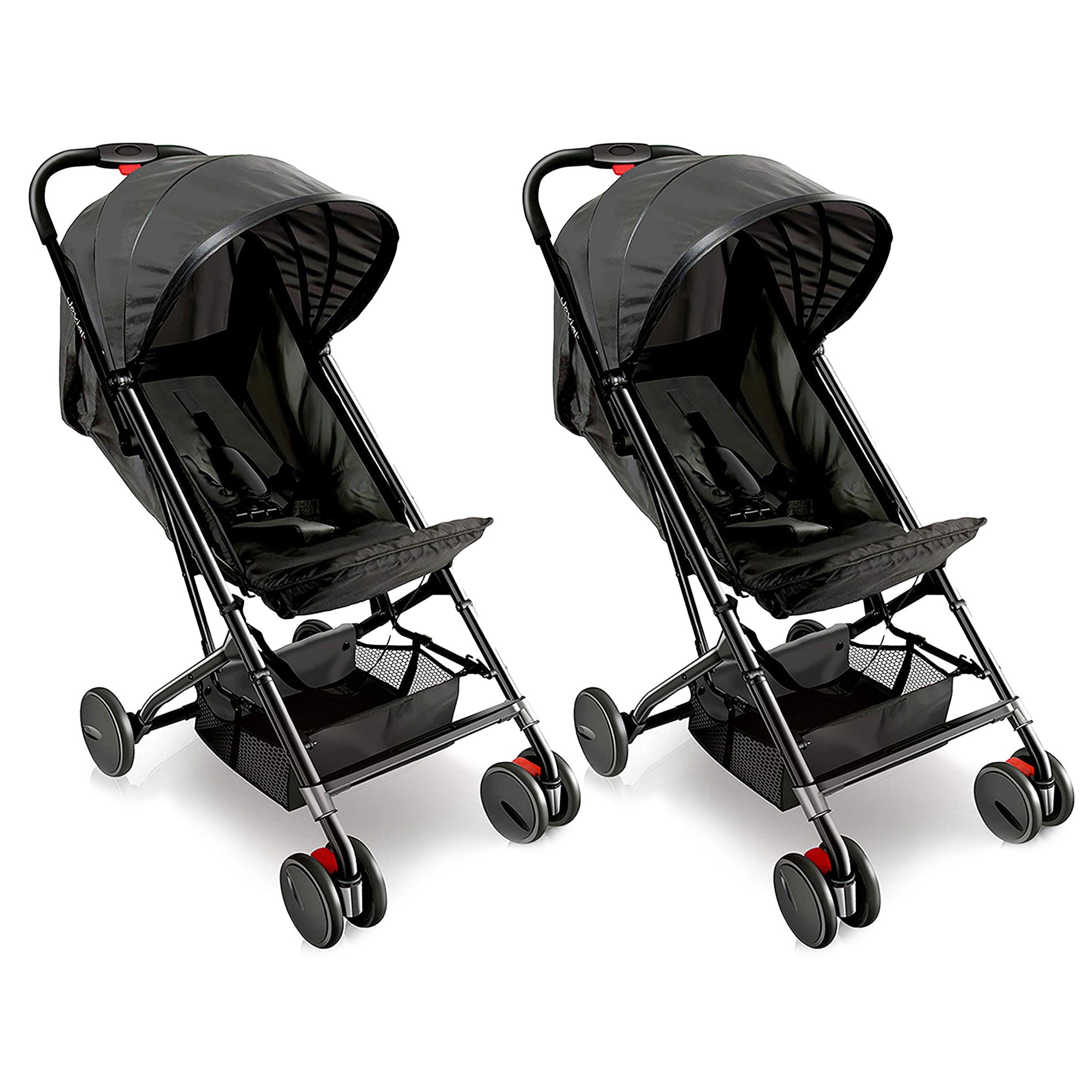 Jovial Portable Folding Compact Baby Stroller with Travel Bag, Black (2 Pack) - VMInnovations