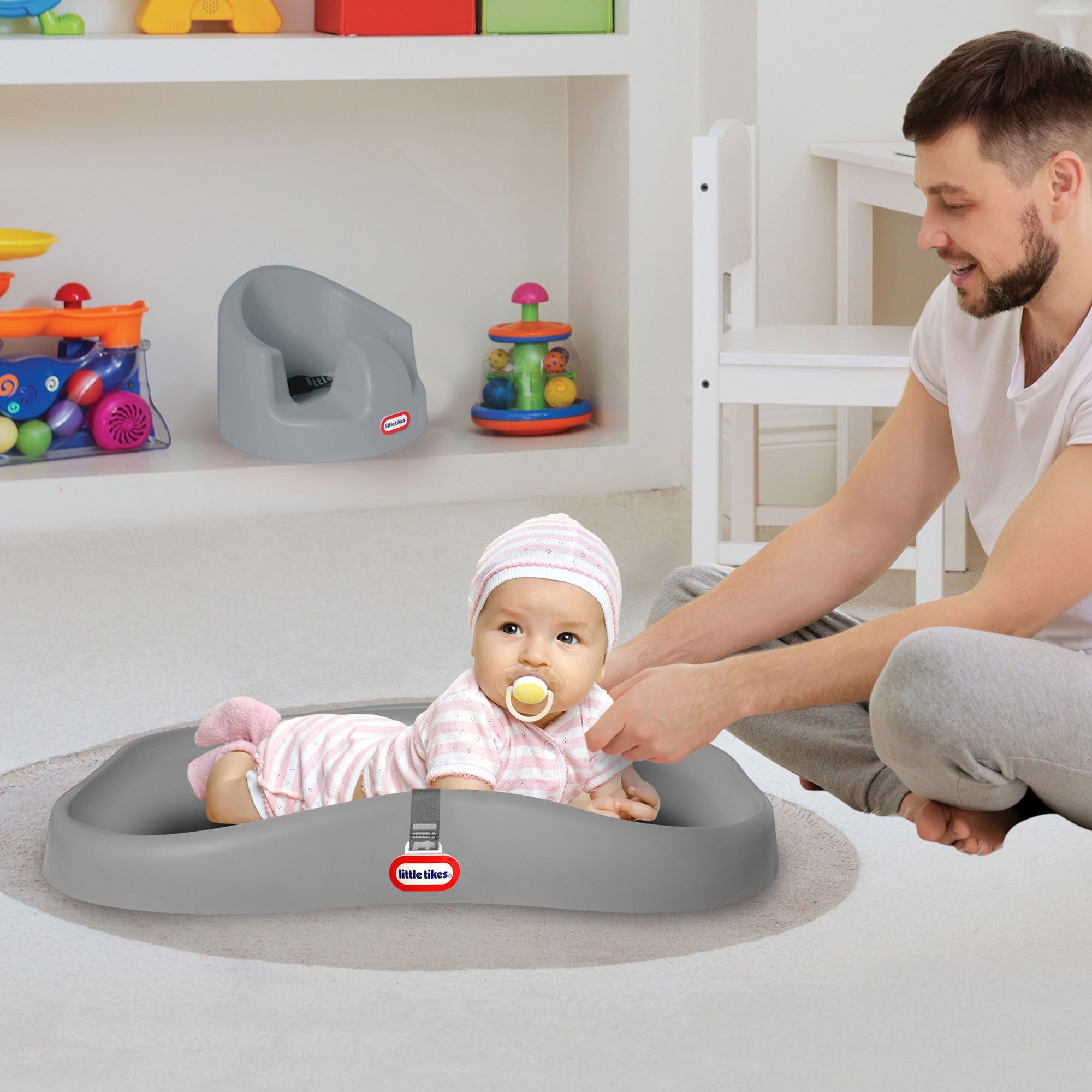 Little Tikes Deluxe 2-in-1 Foam Changing Pad and My First Seat Baby Chair, Grey