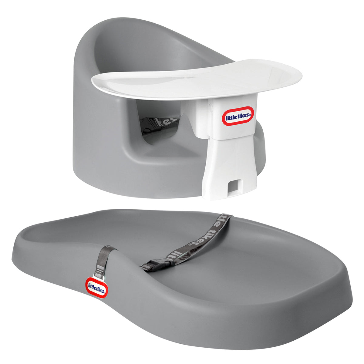 Little Tikes Deluxe 2-in-1 Changing Pad, Grey, and My First Seat with Tray, Grey - VMInnovations