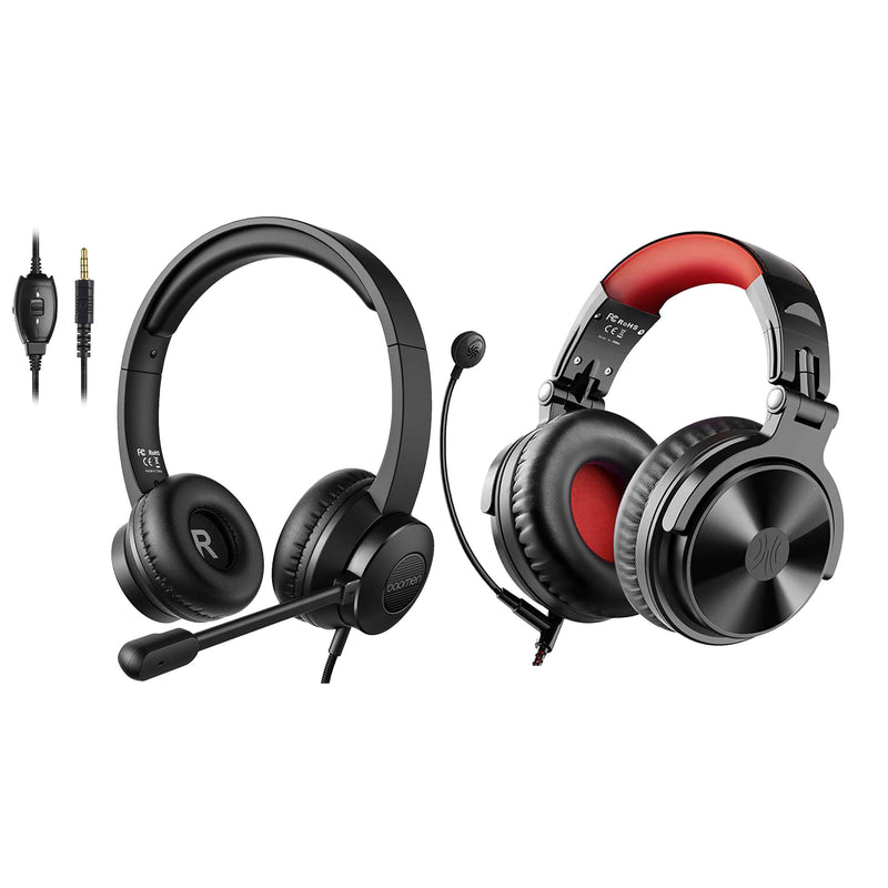 OneOdio Pro M Black+Red Gaming Headset with S100 Headphones with Mic, Black