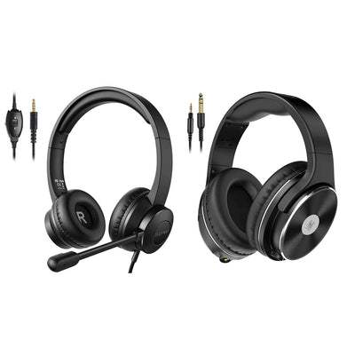 OneOdio Stuido HIFI Over Ear Headphones, Black, & S100 Microphone Headset, Black