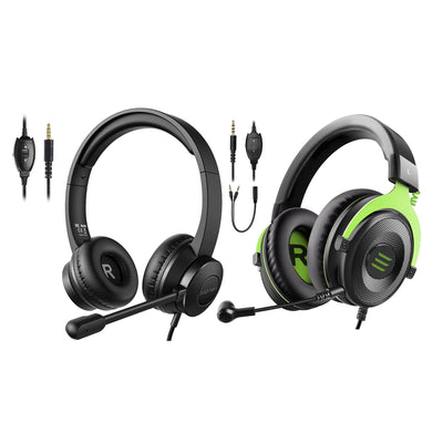 EKSA Gaming Headset with Microphone, Green, and S100 Headphone with Mic, Black