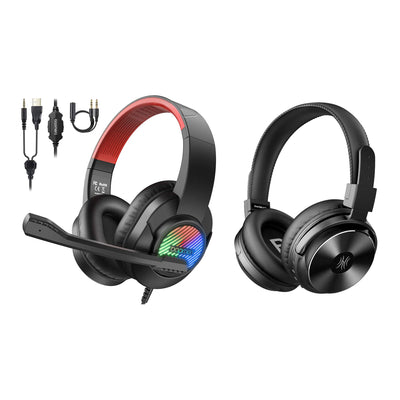 OneOdio A11 Wireless Headphones, Black, and T8 USB Gaming Headset with Lights