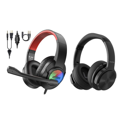 OneOdio A30 Noise Cancelling Headphones and T8 USB Gaming Headset with Lights
