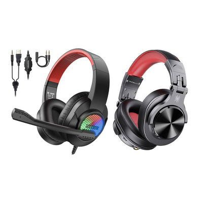 OneOdio Fusion Wired & Wireless Headphones, Black/Red & bopmen USB Wired Headset
