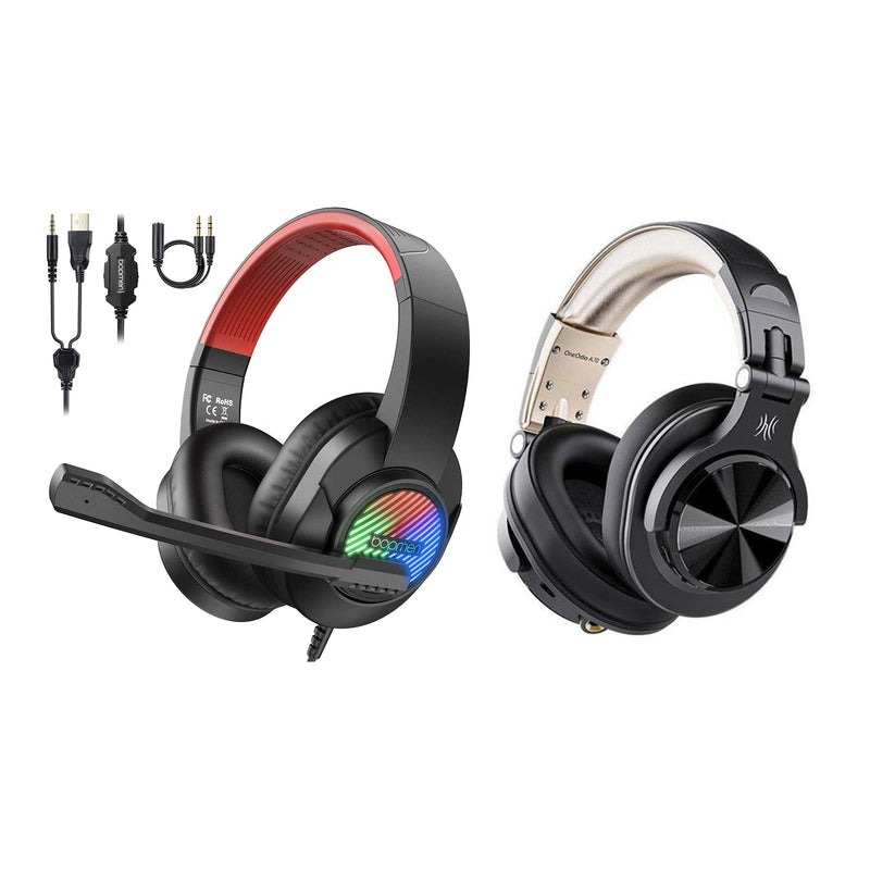 OneOdio Fusion Wired & Wireless Headphones, Gold & bopmen USB Wired Headphones