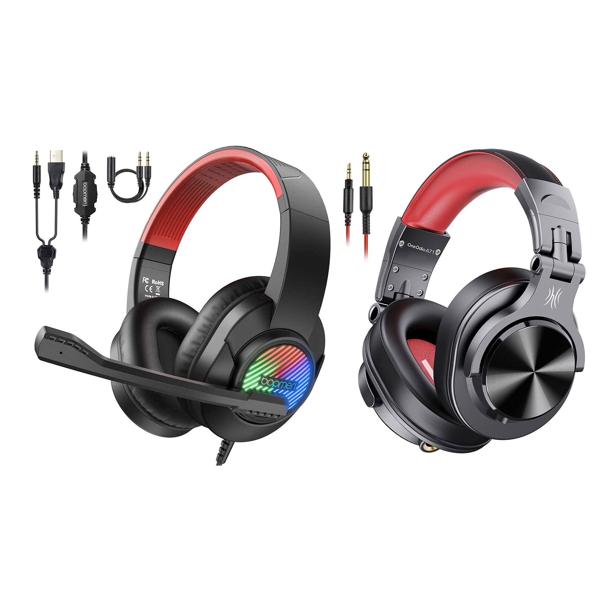 OneOdio Studio Gaming Wired Headphones, Black/Red & bopmen USB Wired Headphones - VMInnovations