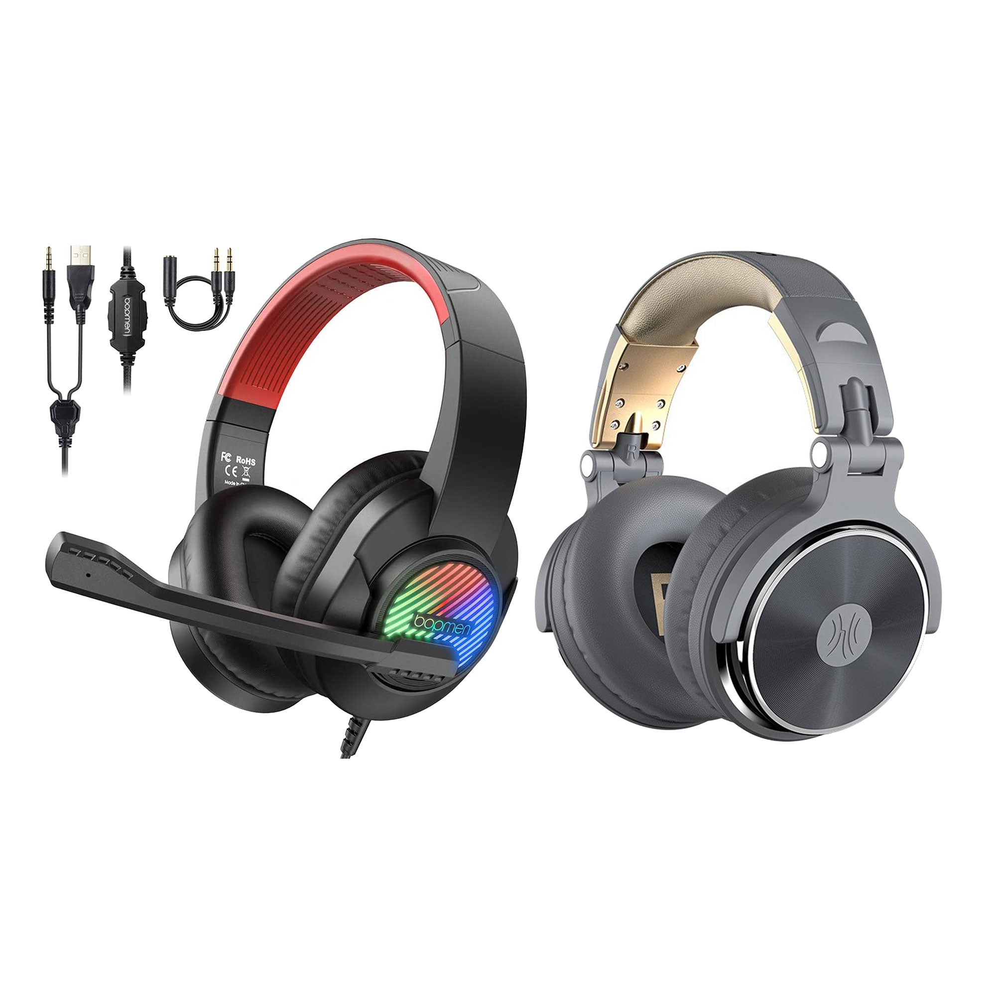 OneOdio Pro 10 Studio Wired DJ Headphones, Grey and T8 USB Wired Headphones - VMInnovations