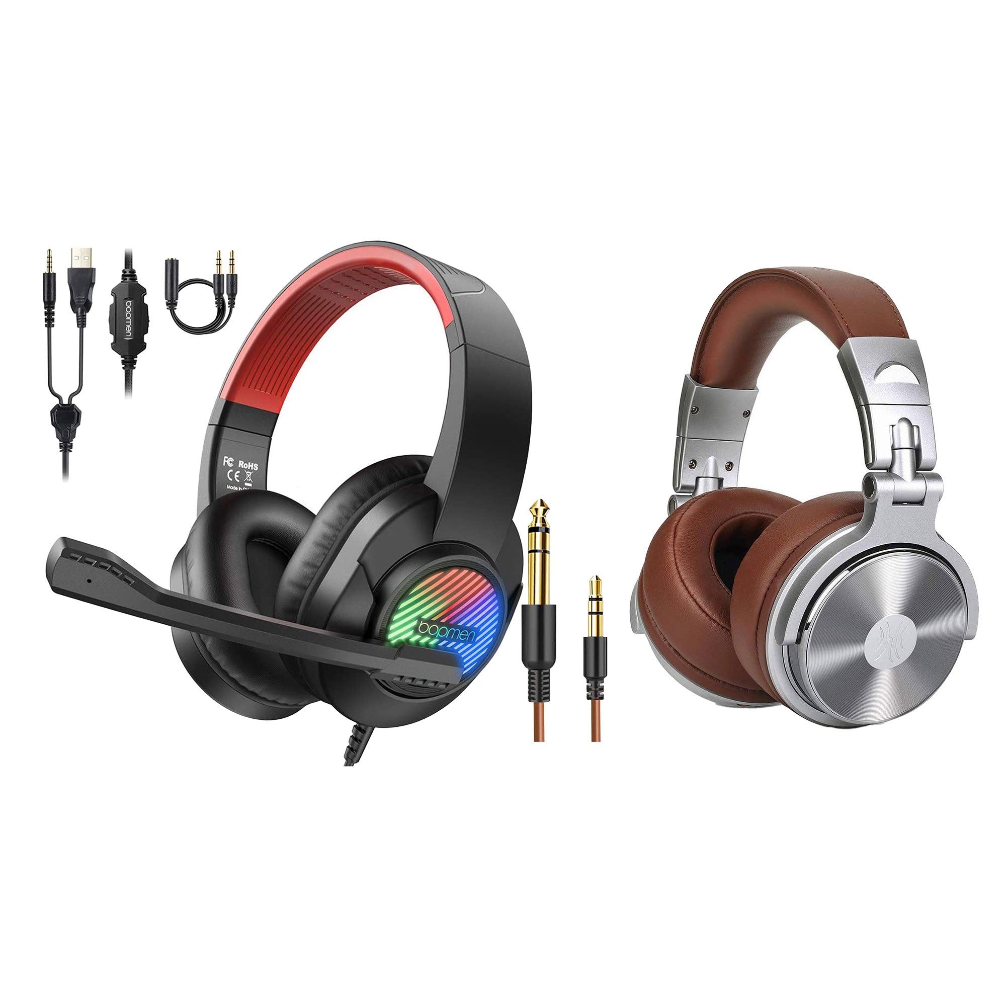 OneOdio Pro 30 Studio Wired Headphones, Silver and T8 USB Wired Headphones Set - VMInnovations