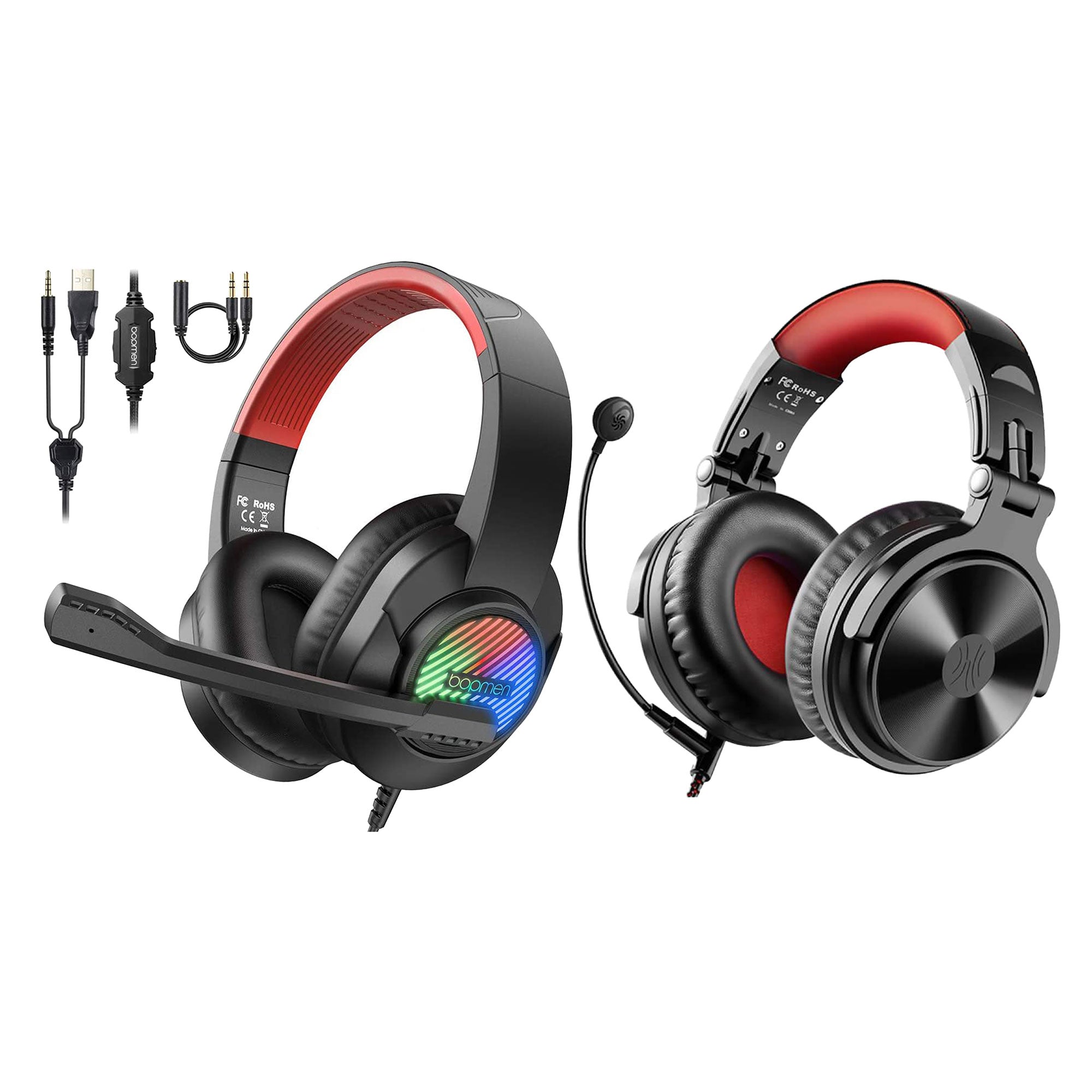 OneOdio Pro M Wired I Wireless Headset, Red and T8 USB Wired Headphones, Red