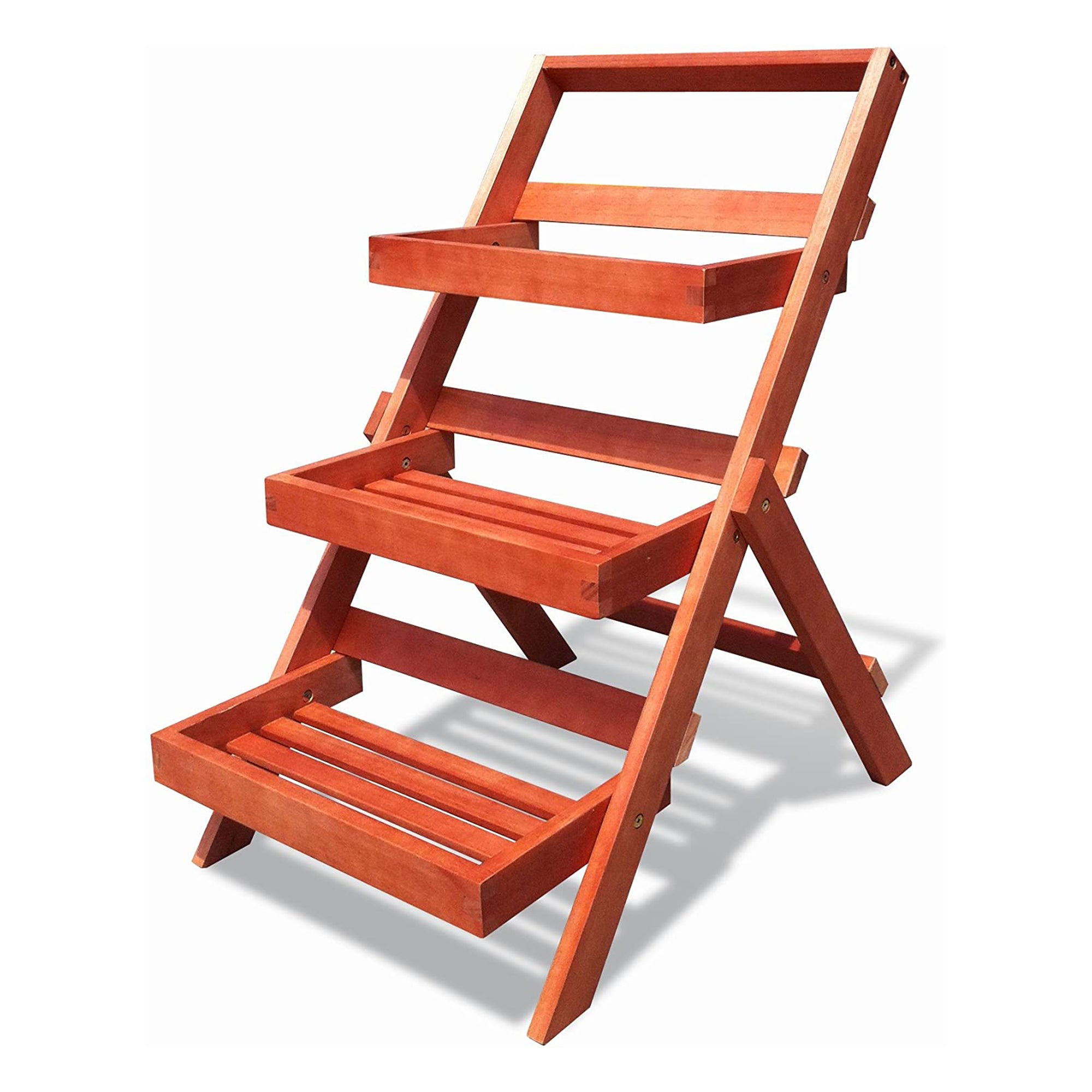 VIFAH Malibu 24-Inch Wide 3-Layer Wooden Outdoor or Indoor Patio Plant Stand
