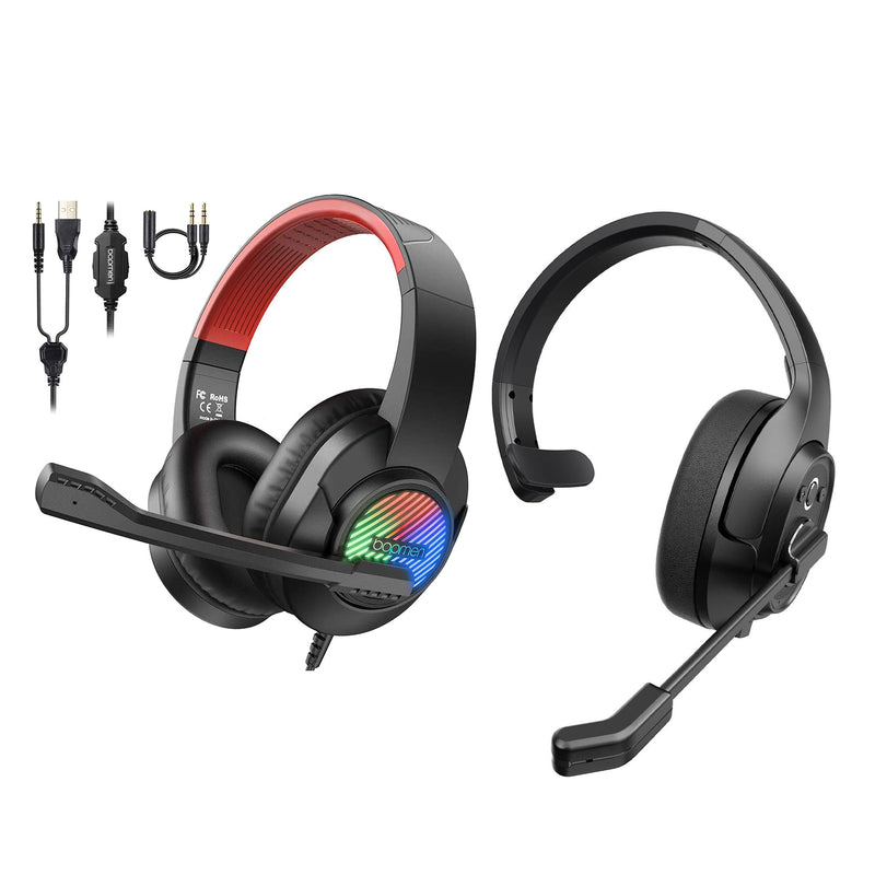 EKSA H1 Noise Canceling Bluetooth Headphones and T8 Gamer Headset with Lights