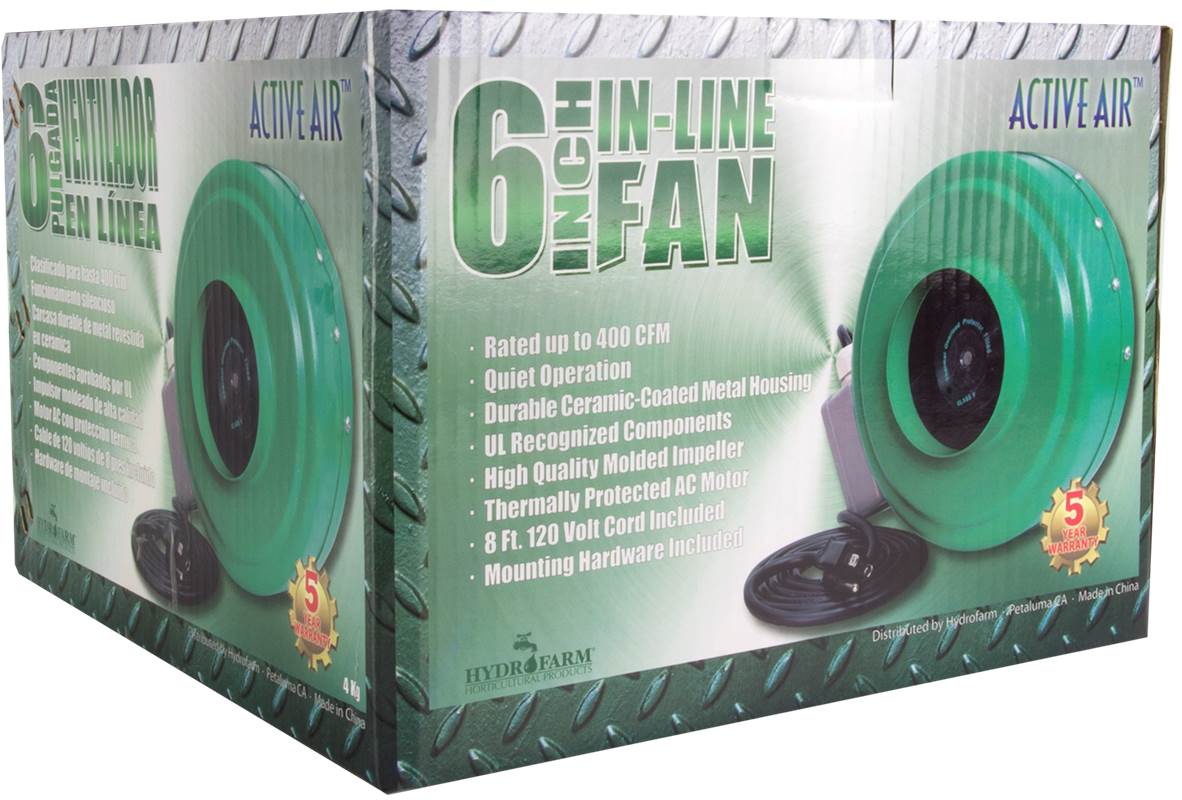 Hydrofarm ACDF6 Active Air 6 Inch Inline Hydroponic Fan with Mounts, 400 CFM