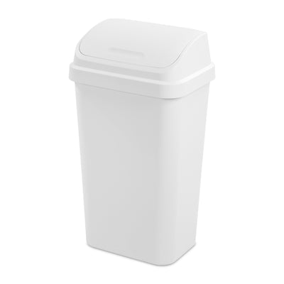 Sterilite 13 Gal Swing Top Lidded Wastebasket Kitchen Trash Can, White (8 Pack)