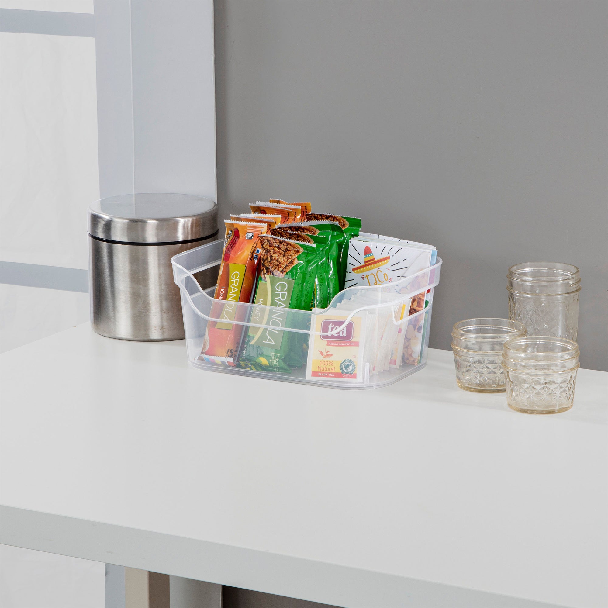 Sterilite 9.5 x 6.5 x 4 Inch Clear Open Storage Bin with Carry Handles, 2 Pack