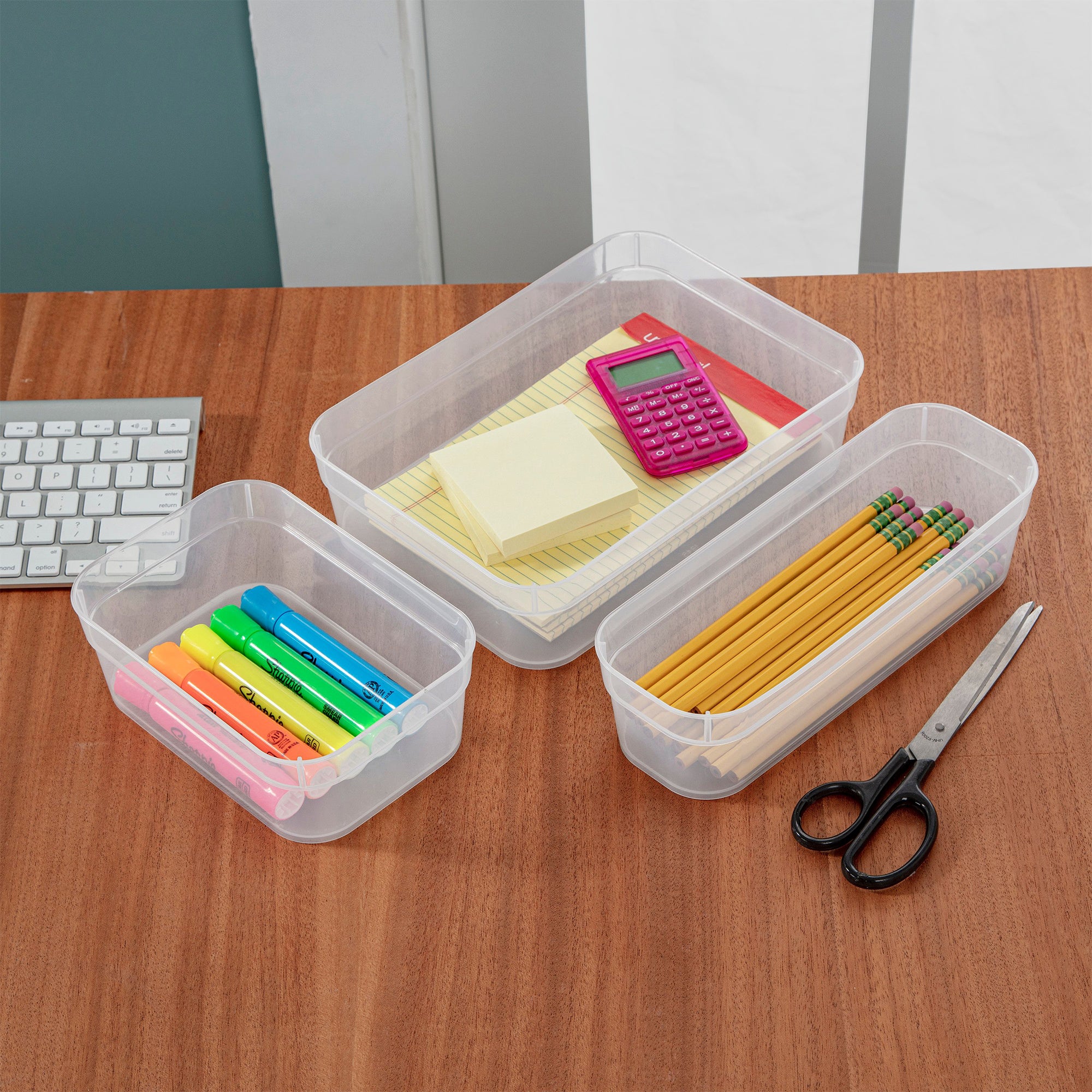 Sterilite Medium Storage Trays for Desktop and Drawer Organizing, Clear, 96 Pack