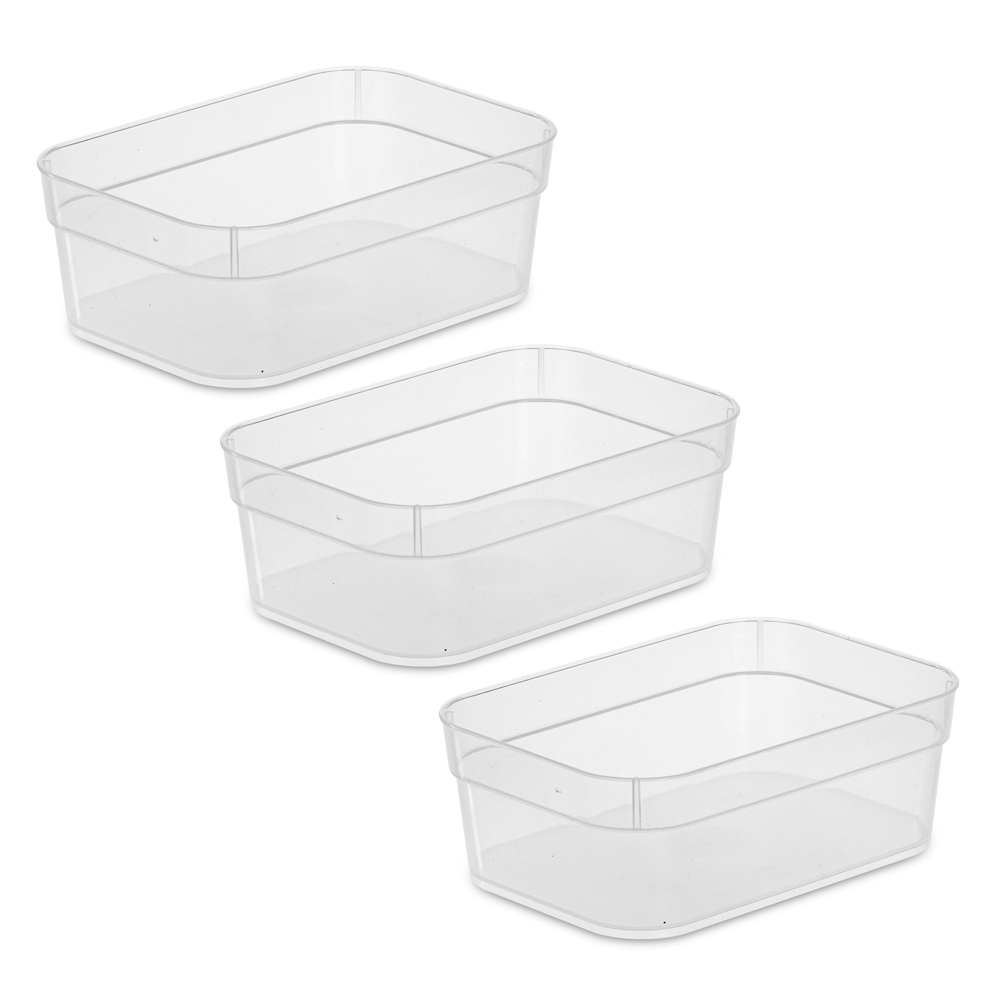 Sterilite Medium Storage Trays for Desktop and Drawer Organizing, 3-Pack, Clear
